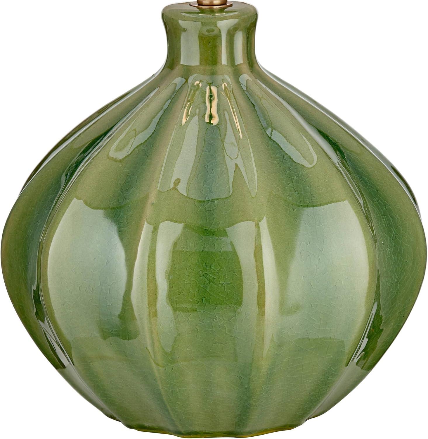 360 Lighting Gordy Modern Accent Table Lamps 20 1/2" High Set of 2 Ribbed Green Ceramic Oatmeal Fabric Drum Shade for Bedroom Living Room Nightstand