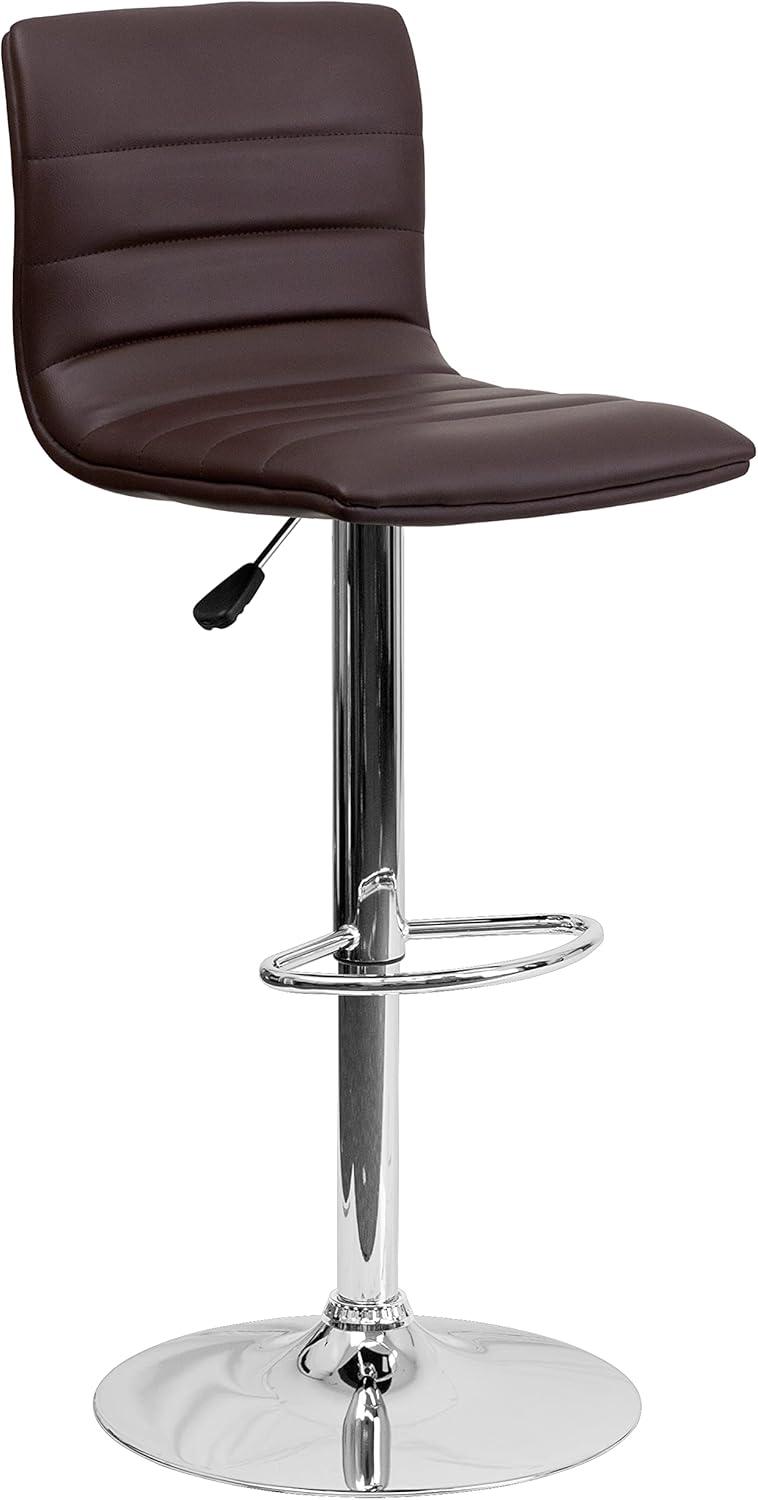 Flash Furniture Vincent 2 Pack Modern Brown Vinyl Adjustable Bar Stool with Back, Counter Height Swivel Stool with Chrome Pedestal Base