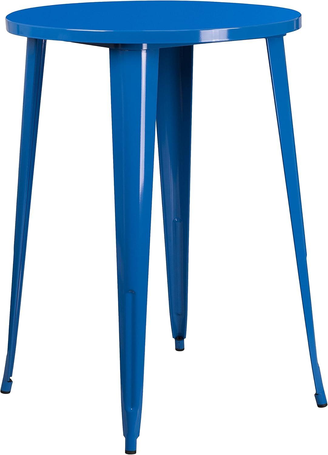 Flash Furniture Commercial Grade 30" Round Blue Metal Indoor-Outdoor Bar Table Set with 4 Square Seat Backless Stools