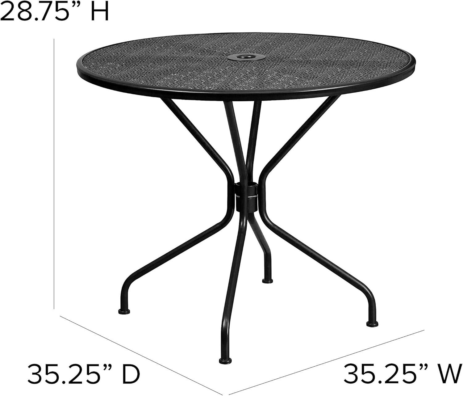 Flash Furniture Oia Commercial Grade 35.25" Round Black Indoor-Outdoor Steel Patio Table with Umbrella Hole