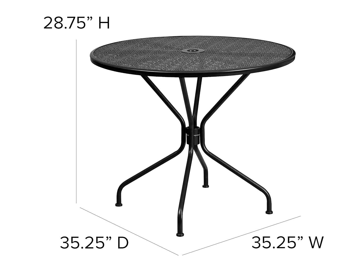 Flash Furniture Oia Commercial Grade 35.25" Round Black Indoor-Outdoor Steel Patio Table with Umbrella Hole