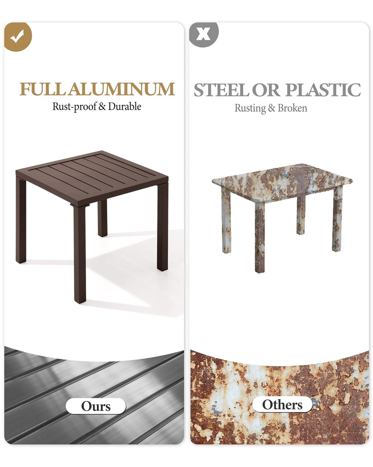 Crestlive Products Outdoor End Table Aluminum Square Patio Side Table - 15.7" L x 15.7" W x 15.9" H 1-Piece, Brown