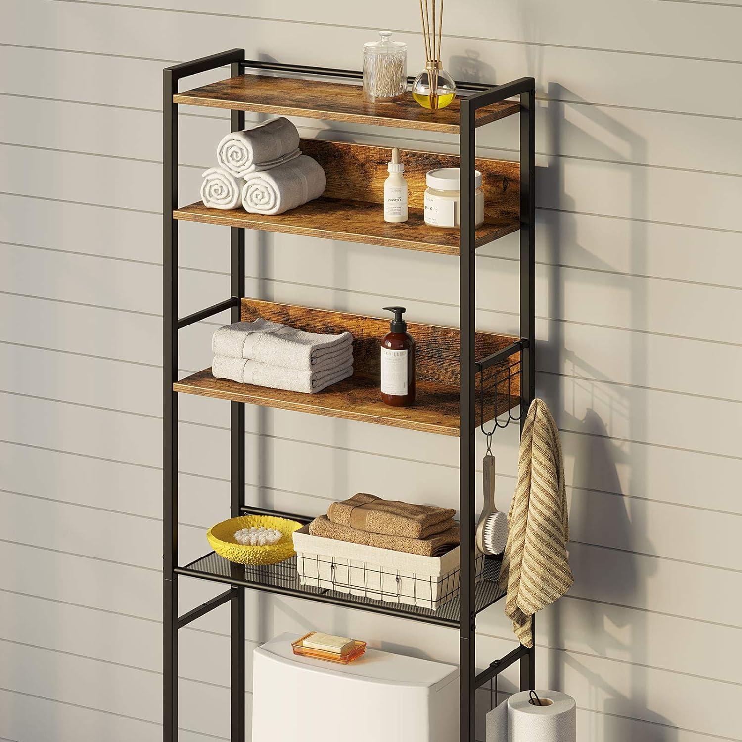 Rustic Brown 4-Tier Adjustable Over-the-Toilet Storage Rack