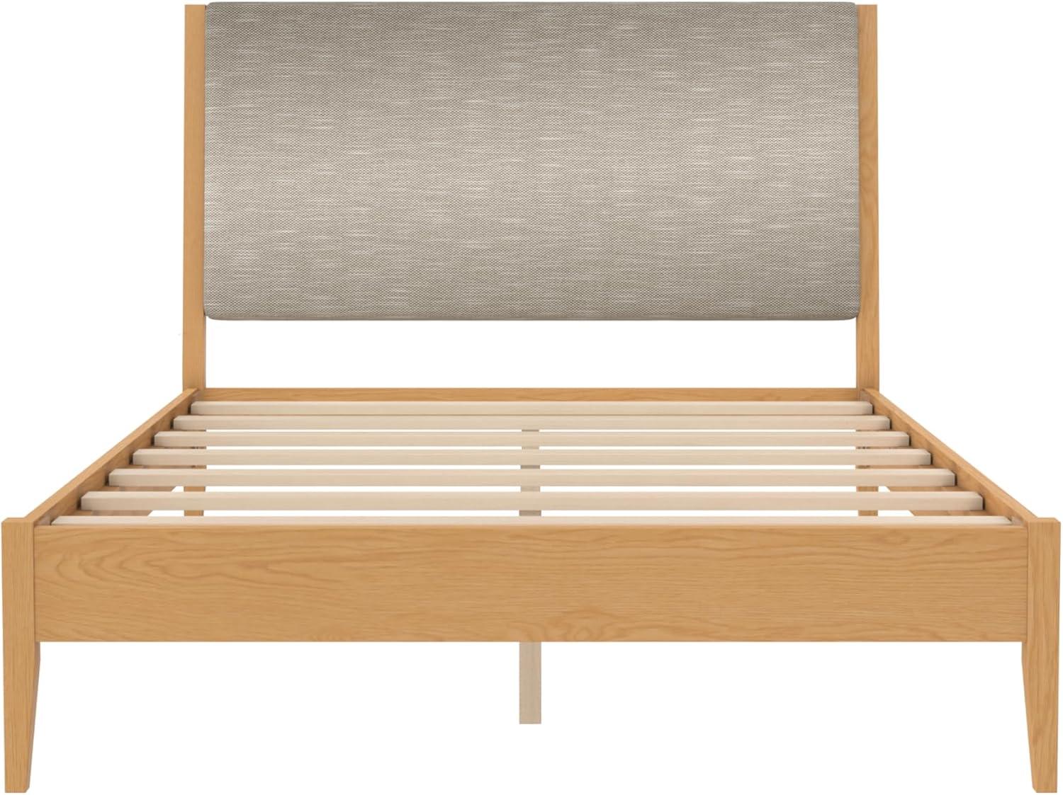 DHP Dacin Wood Bed Frame with Upholstered Headboard, Queen, Beige Linen