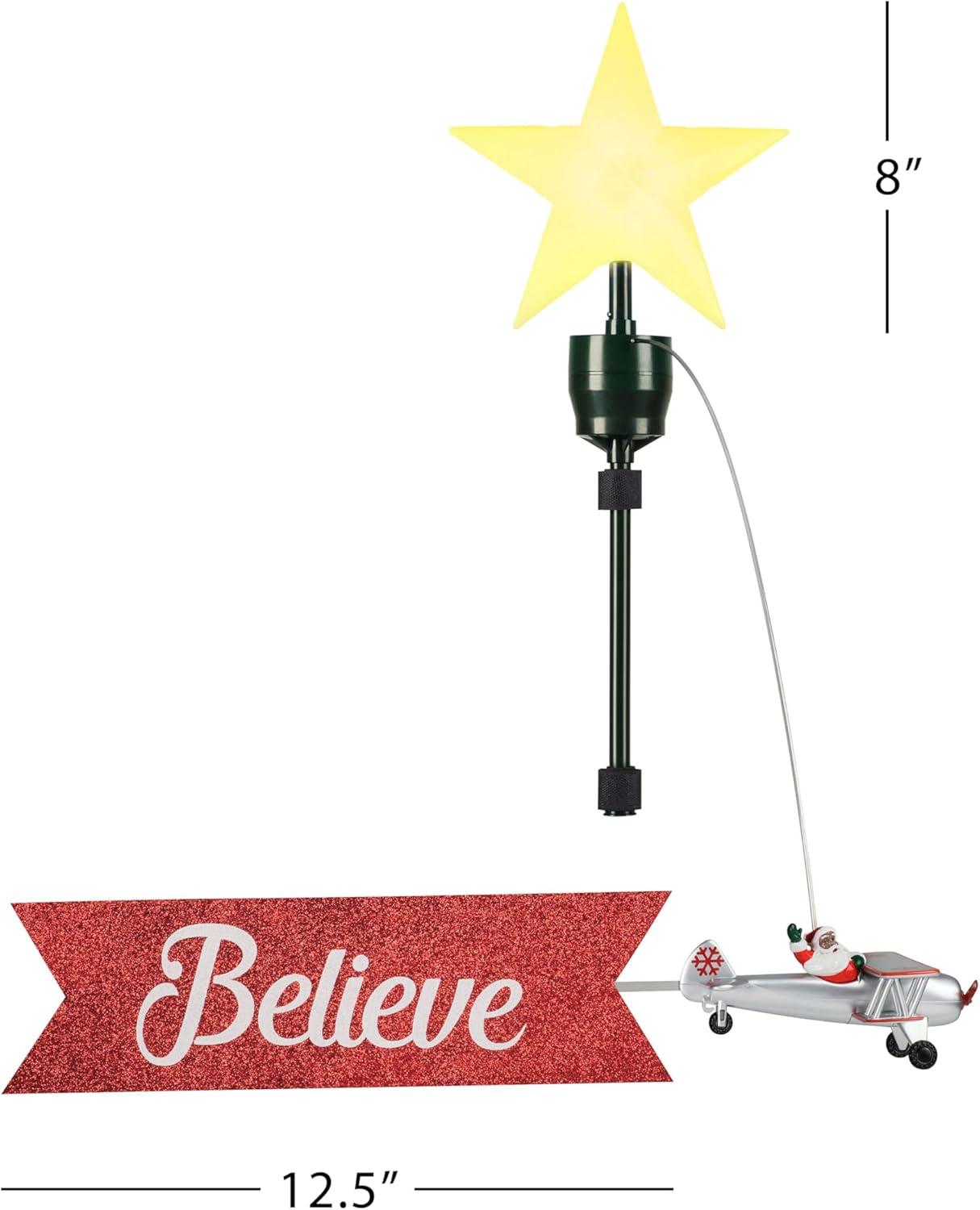 Mr. Christmas Animated Biplane Tree Topper with Banner - Black Santa, LED, Collectible