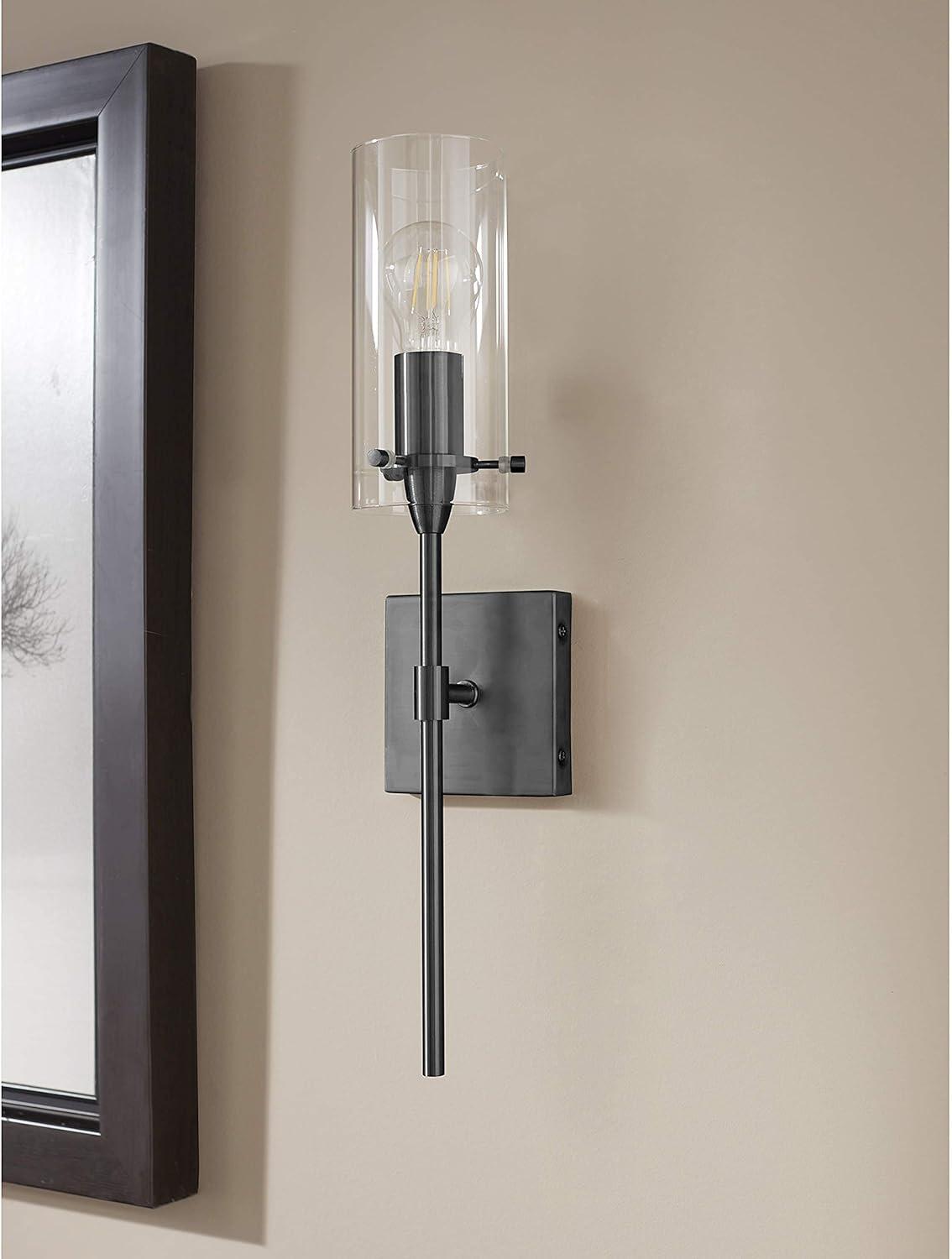 Black Metal and Glass Transitional Vanity Sconce