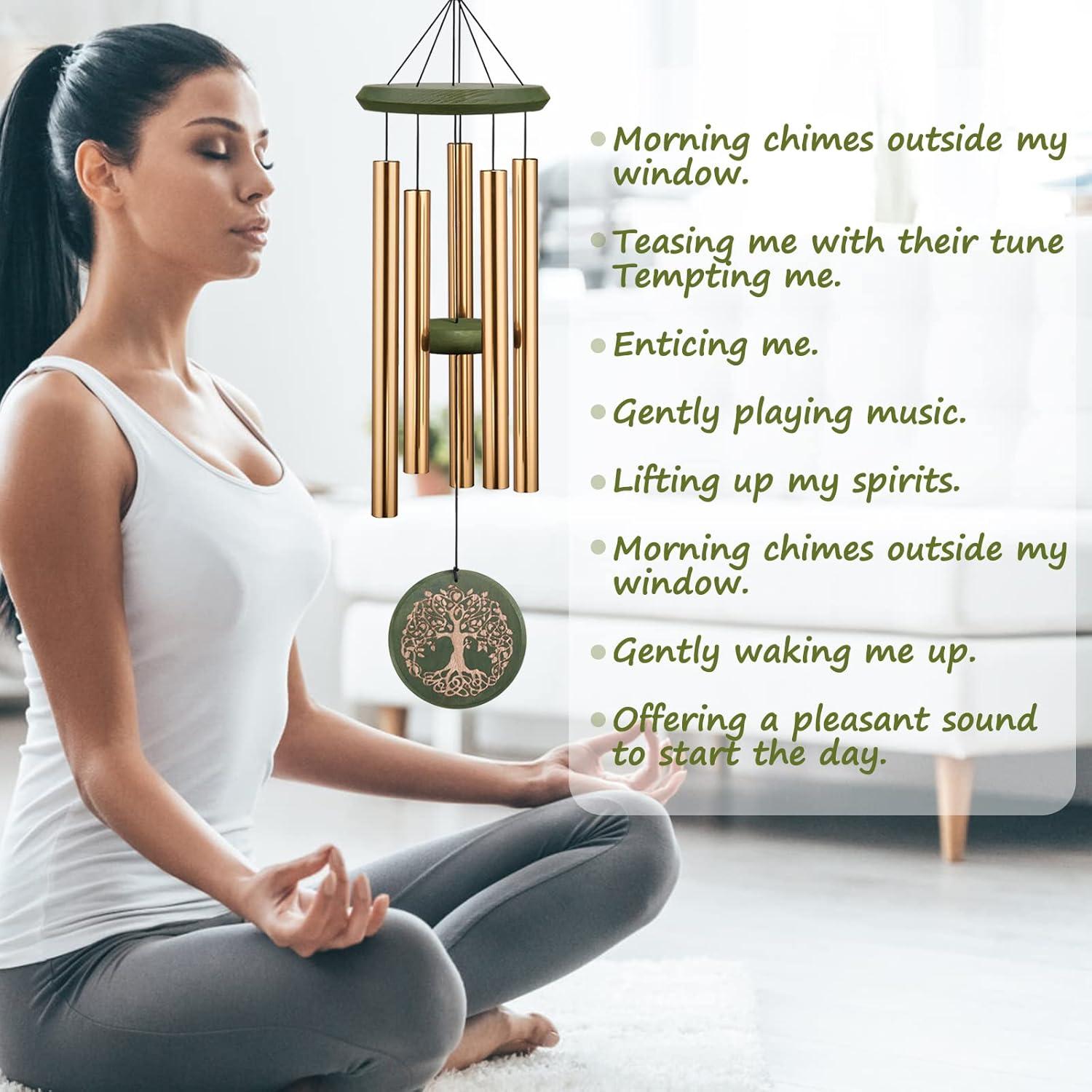 Wind Chimes for Outside Engraved Tree of Life 36 Large Deep Tone Wind Chime, Memorial Sympathy Gift Wind Chimes for Loved One Or Home Garden Patio Backyard Hanging Decor, Gold.