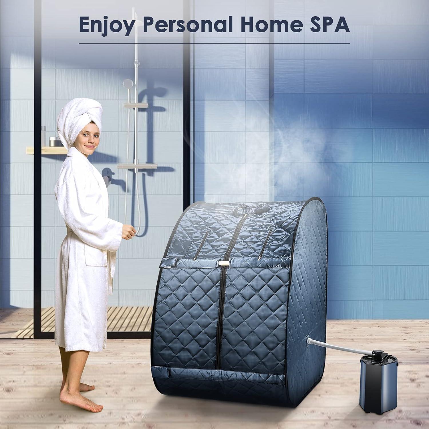 Portable Blue Satin and Polyester Foldable Steam Sauna with Chair