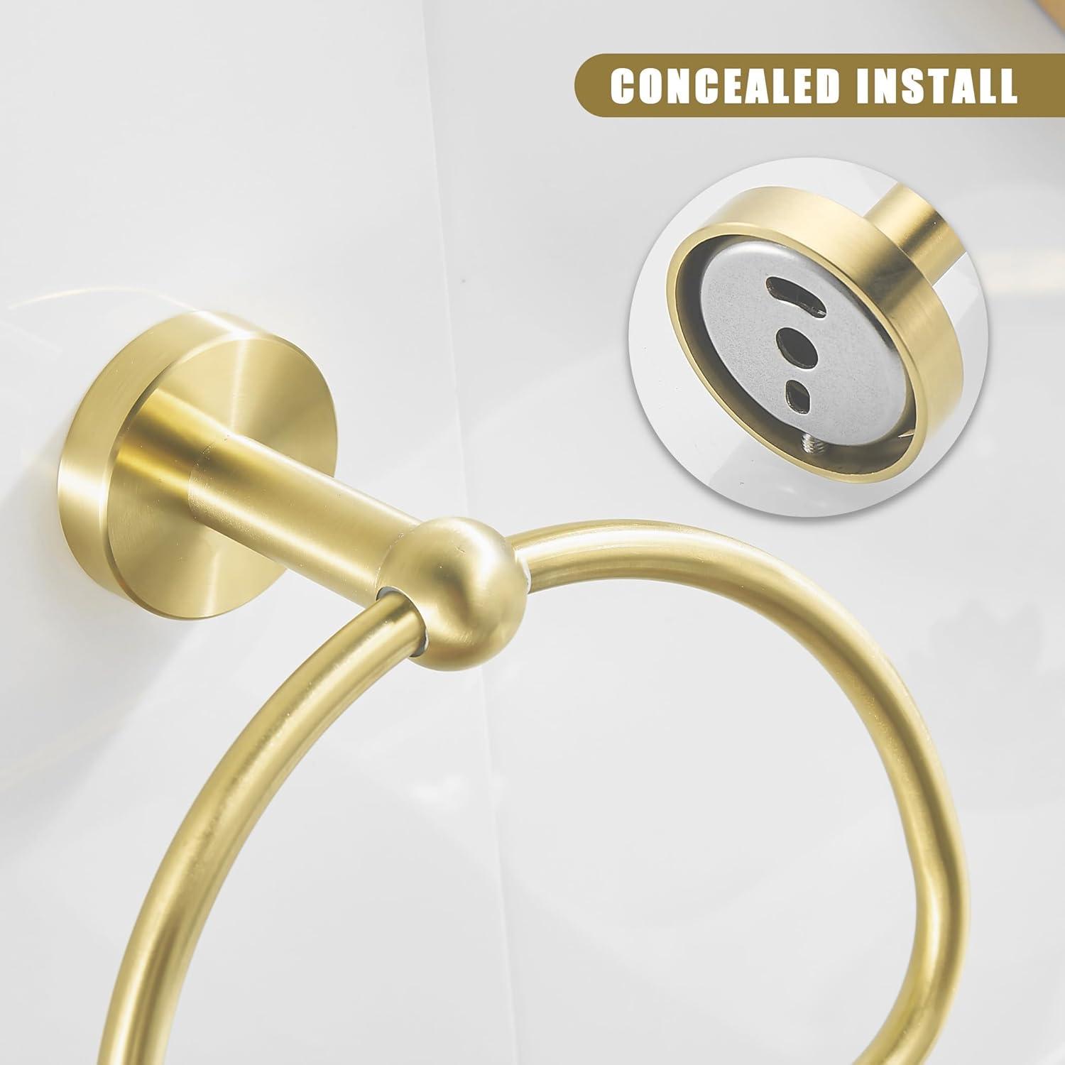 Chihod Toilet Paper Holder & Towel Ring Brushed Gold Hand Towel Holder 2-Pieces Bathroom Accessories Towel Rack Wall Mounted Bathroom Hardware Set Stainless Steel C38