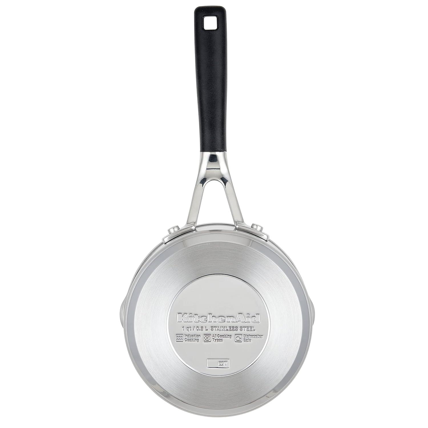 KitchenAid Stainless Steel Induction Saucepan with Pour Spouts, 1 Quart, Brushed Stainless Steel