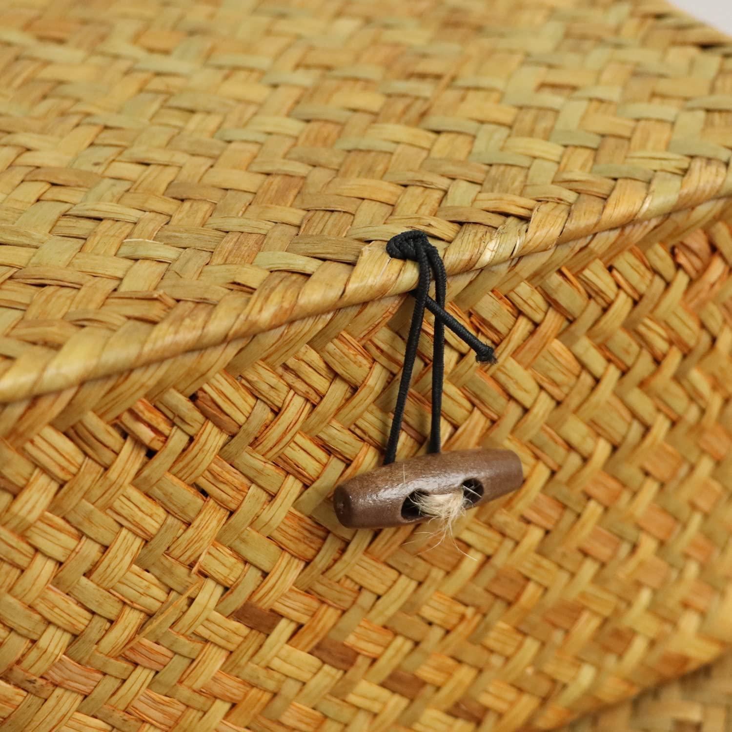 Wicker Shelf Baskets with Lid, Handwoven Seagrass Storage Basket Bins Square Gift Boxes for Shelves Home Decor Organizer (Natural, Set of 4)