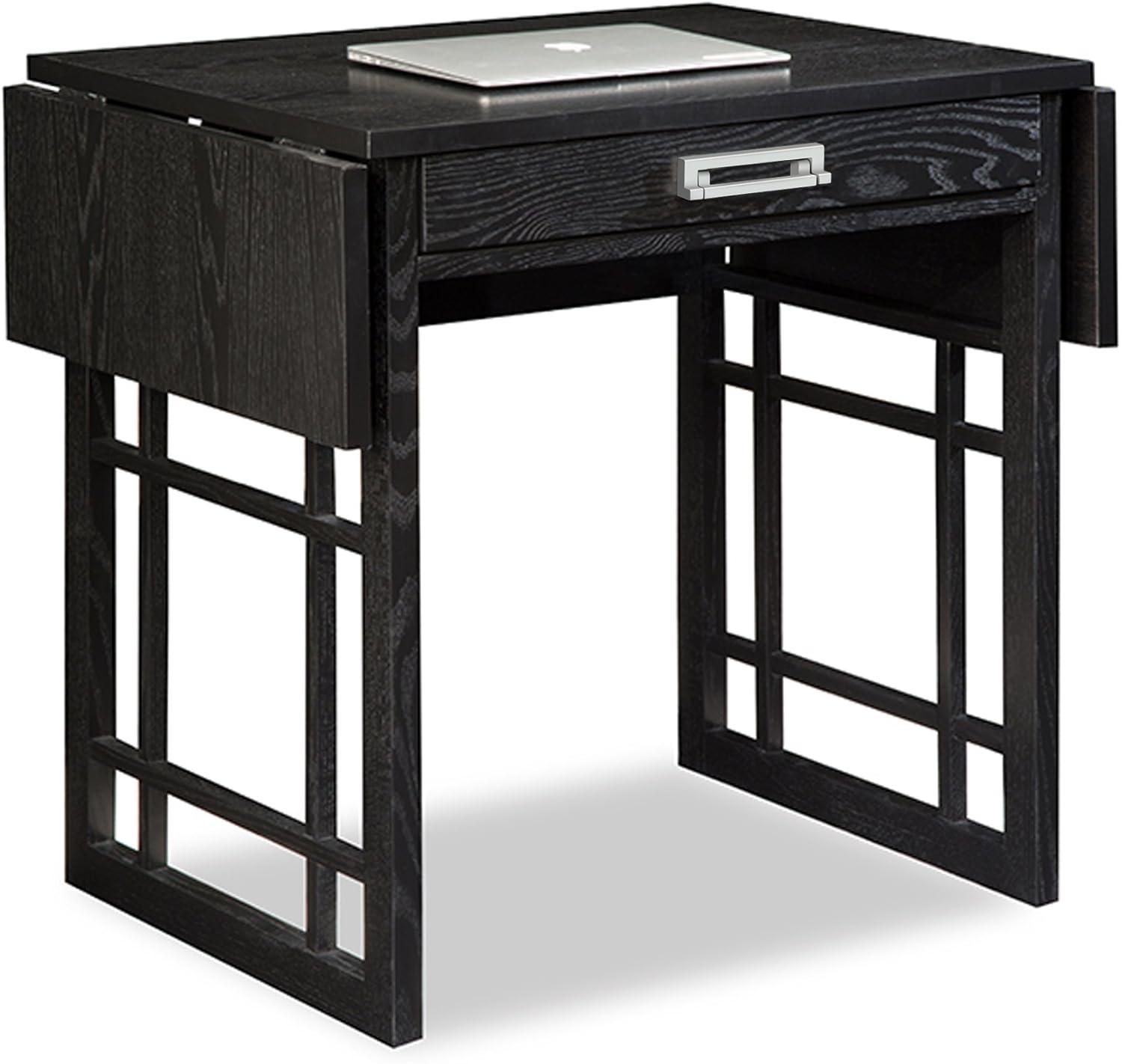 Solid + Manufactured Wood Drop Leaf Computer Writing Desk in Chocolate Oak