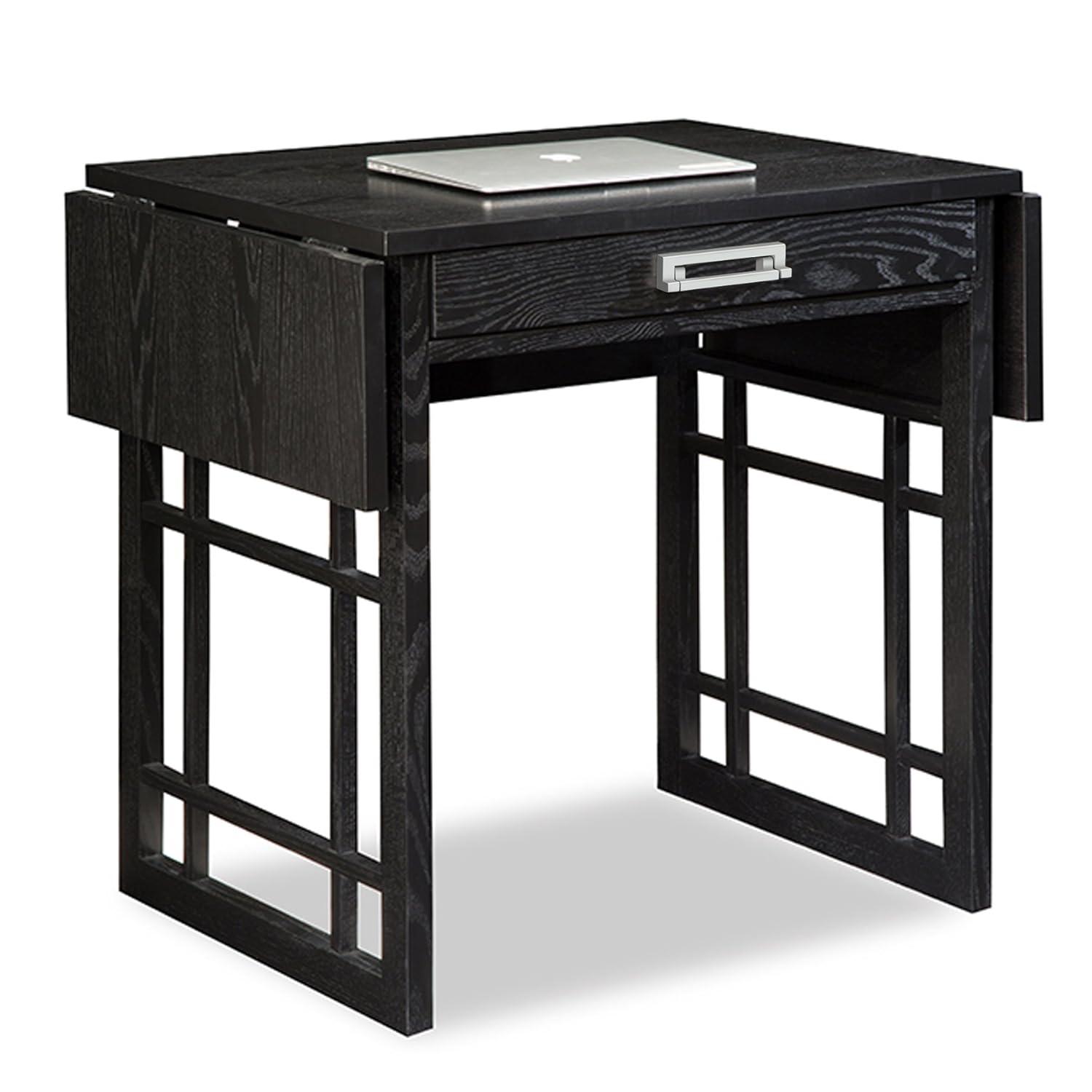 Solid + Manufactured Wood Drop Leaf Computer Writing Desk in Chocolate Oak