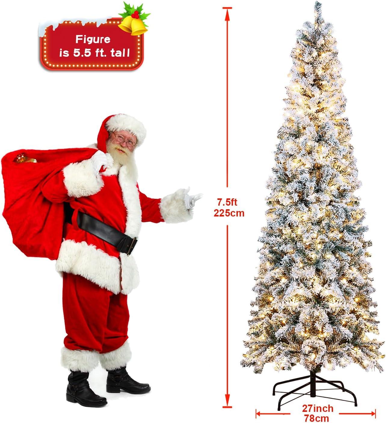 7.5ft Pre-lit Snow-Flocked Kingswood Fir Pencil Artificial Christmas Tree