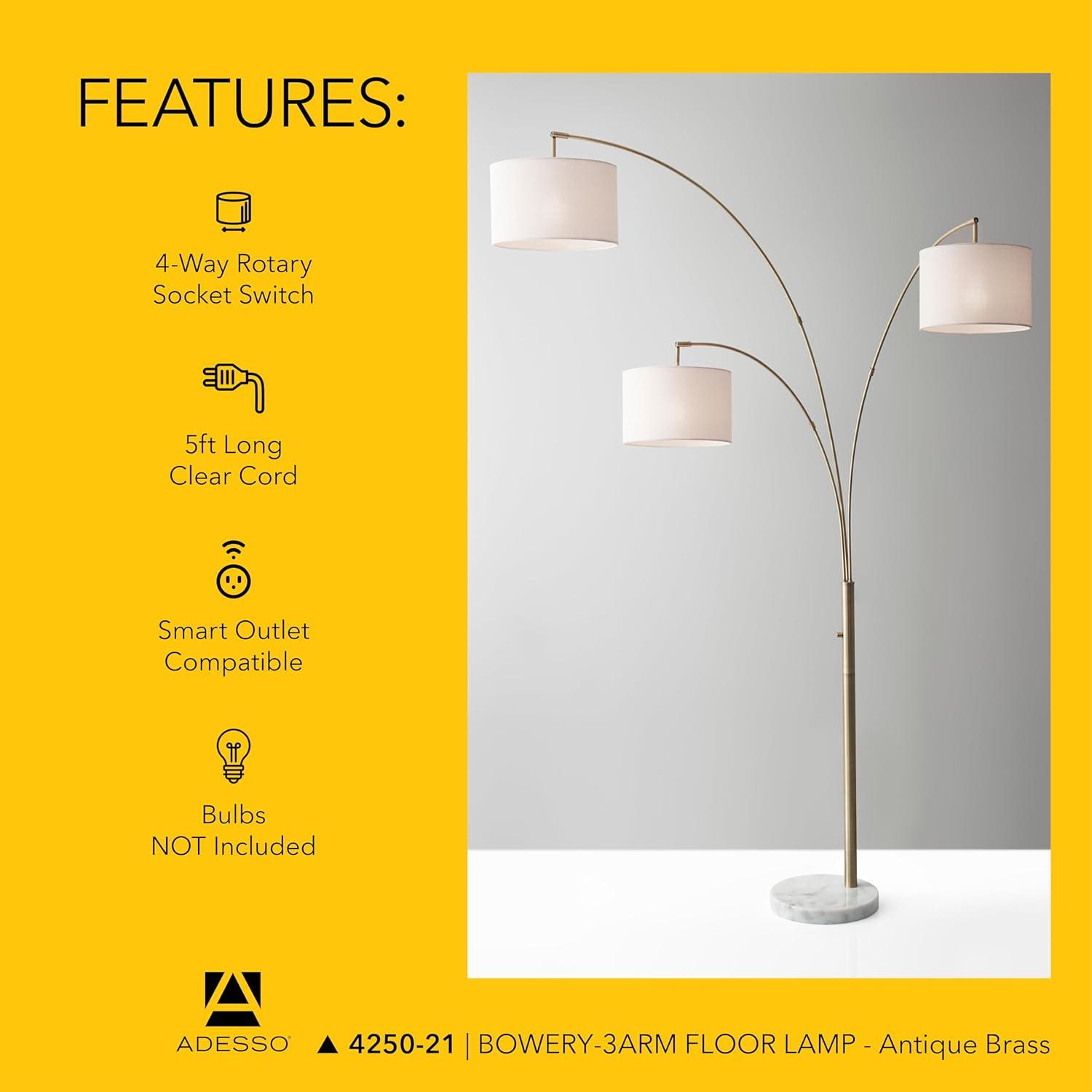 74" 3 Arm Bowery Arc Lamp Antique Brass - Adesso