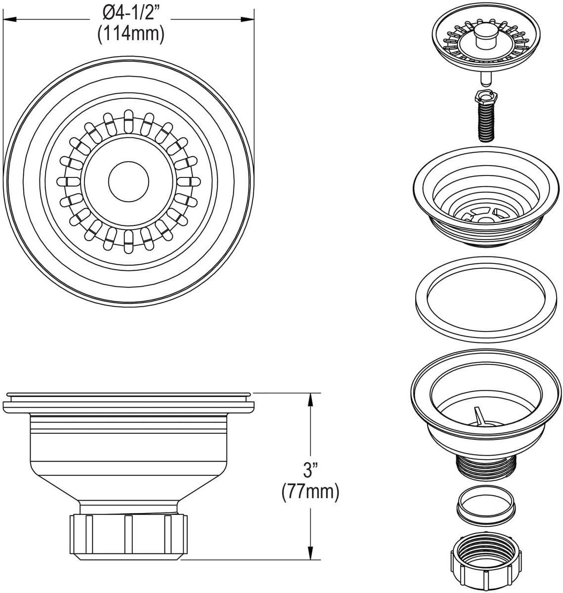 Charcoal Polymer Drain Fitting with Removable Strainer