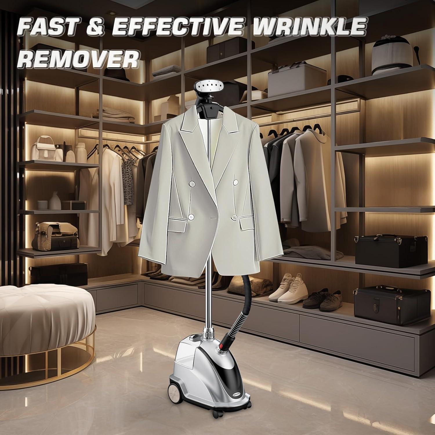 Anthter Silver 1500W Standing Garment Steamer with Wheels