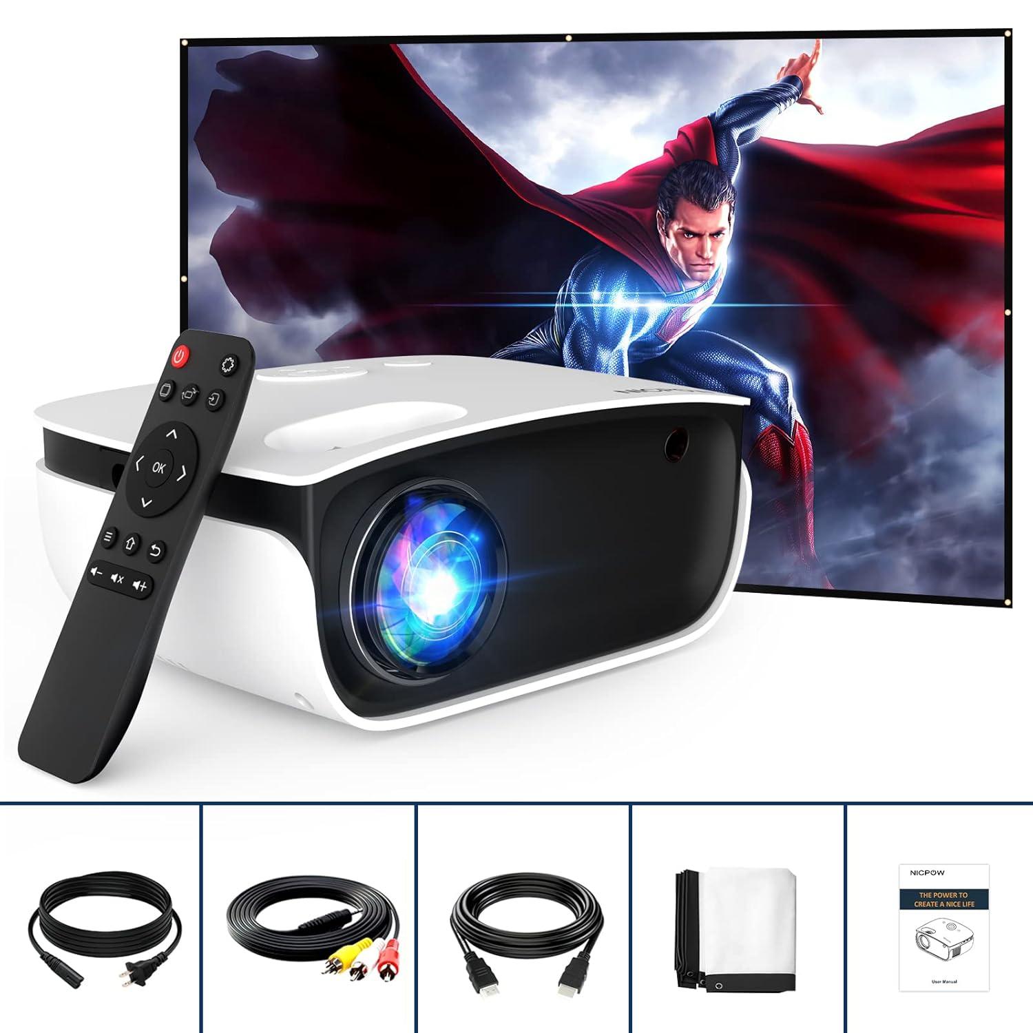 BEACHWATER POOL & SPA, LLC Outdoor Projector, Mini Projector For Home Theater, 1080P And 240" Supported Movie Projector 7500 L Portable Home Video Projector Compatible With Smartphone/TV Stick/PS4/PC/Laptop