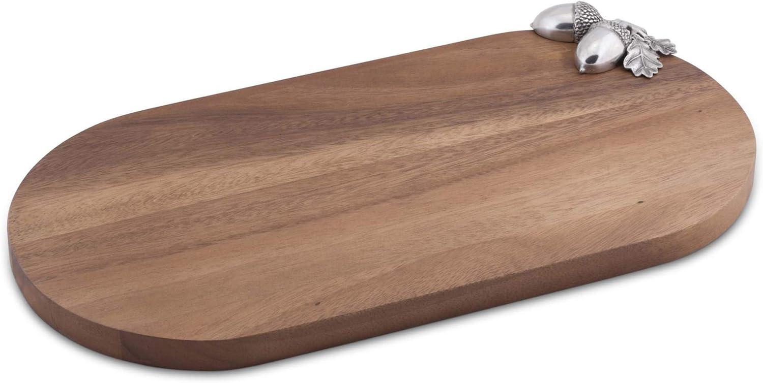 Elegant Acacia Wood Cheese & Cocktail Board with Pewter Acorn