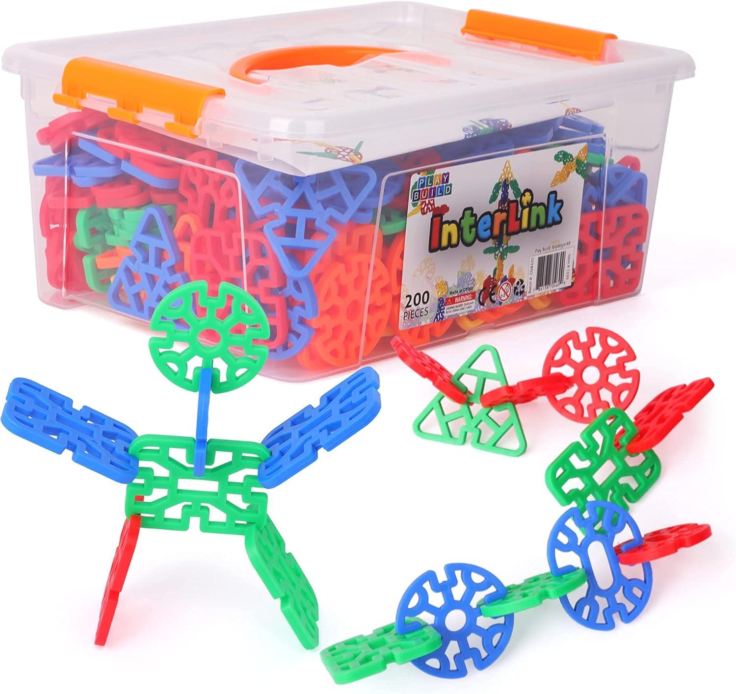 Play Build Interlinks Connector Building Toys, Interlocking Stem Toys for Boys and Girls, Baby and Toddler Toys, Creative Construction Stem Building Toys, Ages 3+