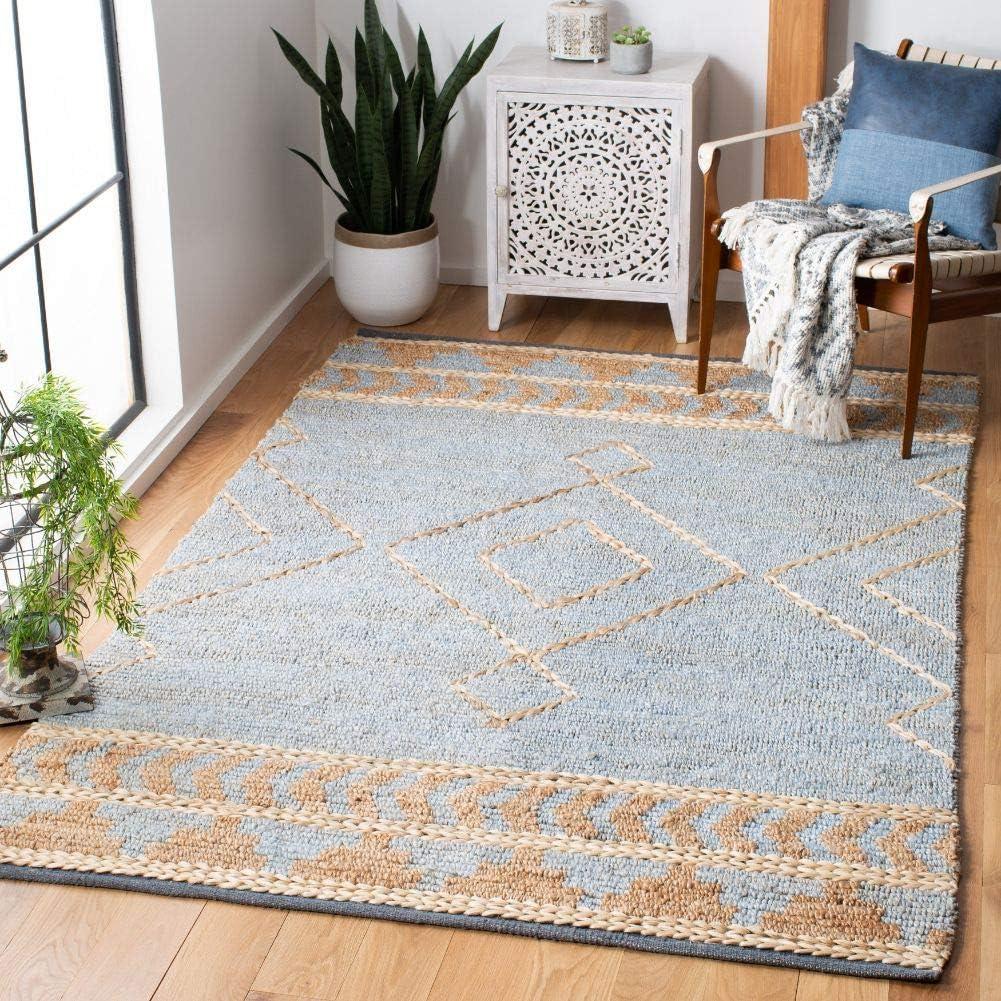 Handmade Blue and Natural Wool 8' x 10' Kilim Area Rug