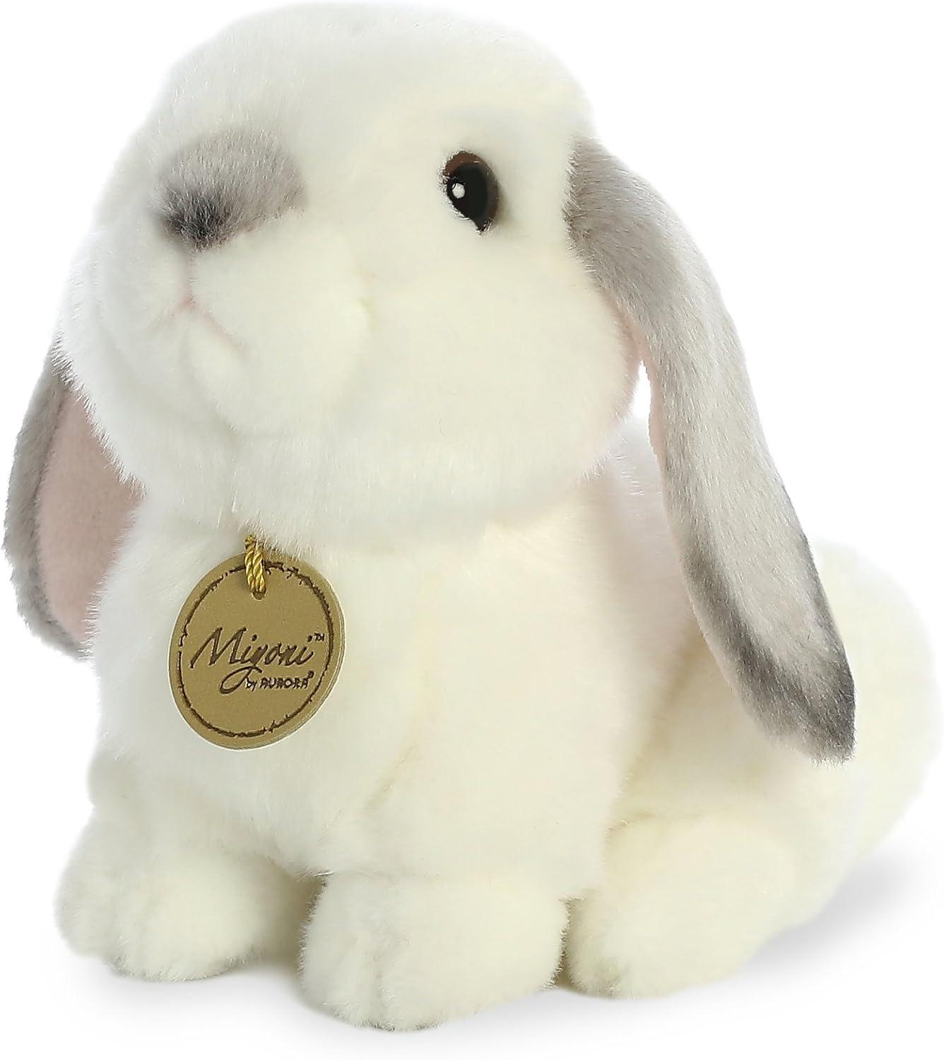 Aurora Small Lop Eared Rabbit Miyoni Realistic Stuffed Animal Grey Ears 8"