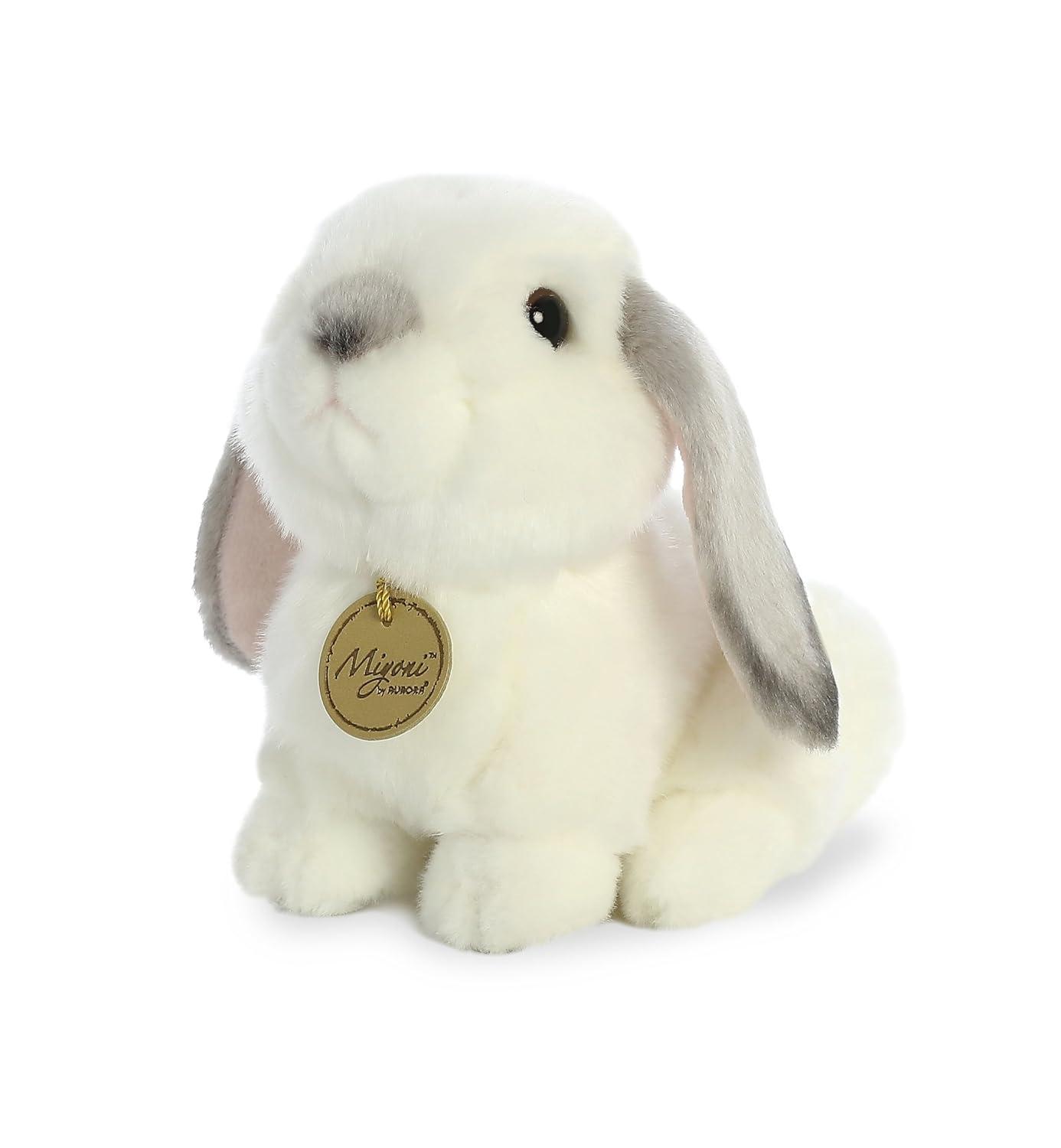 Aurora Small Lop Eared Rabbit Miyoni Realistic Stuffed Animal Grey Ears 8"