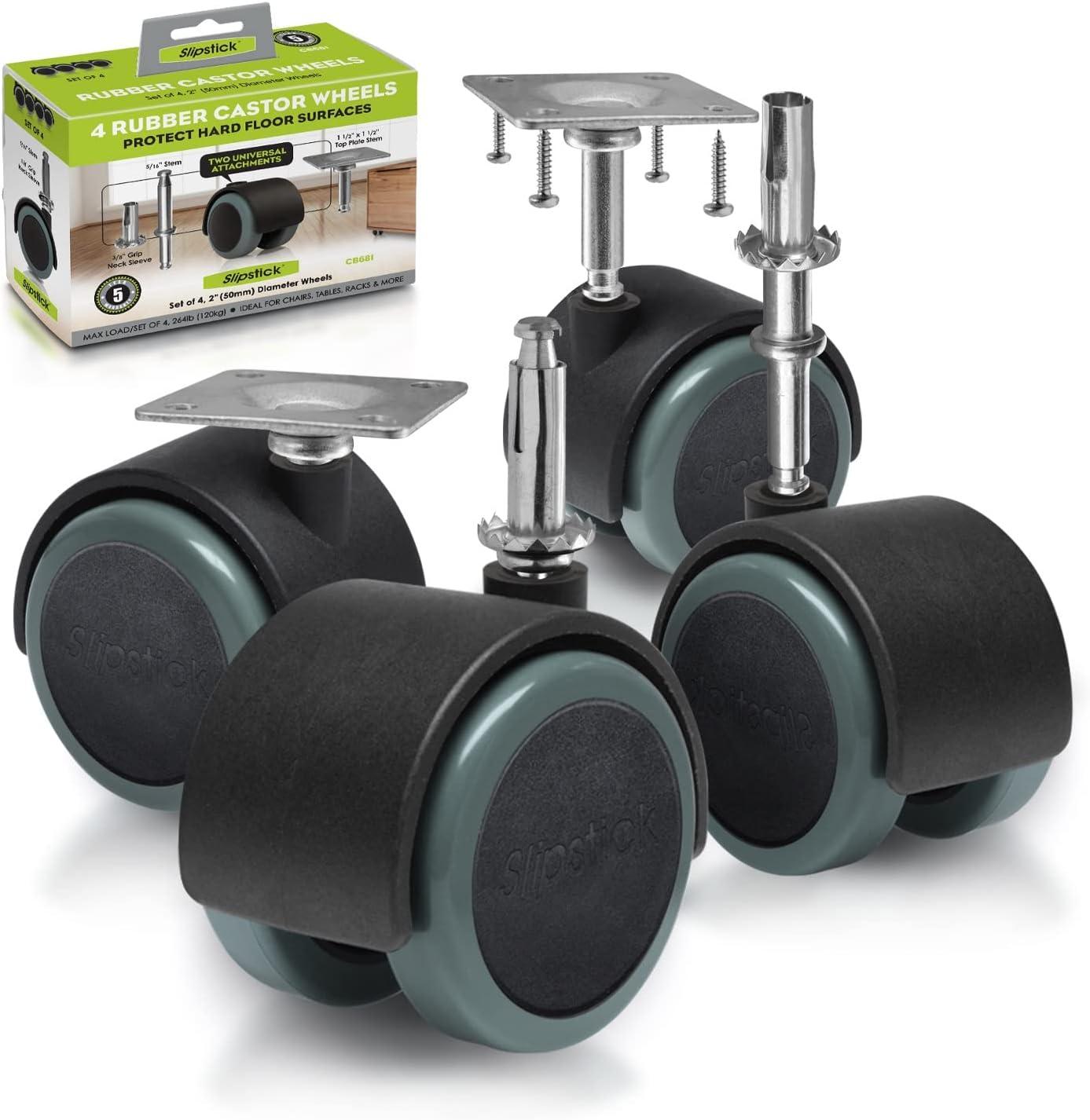 Slipstick 2-Inch Black and Gray Rubber Swivel Caster Wheels Set