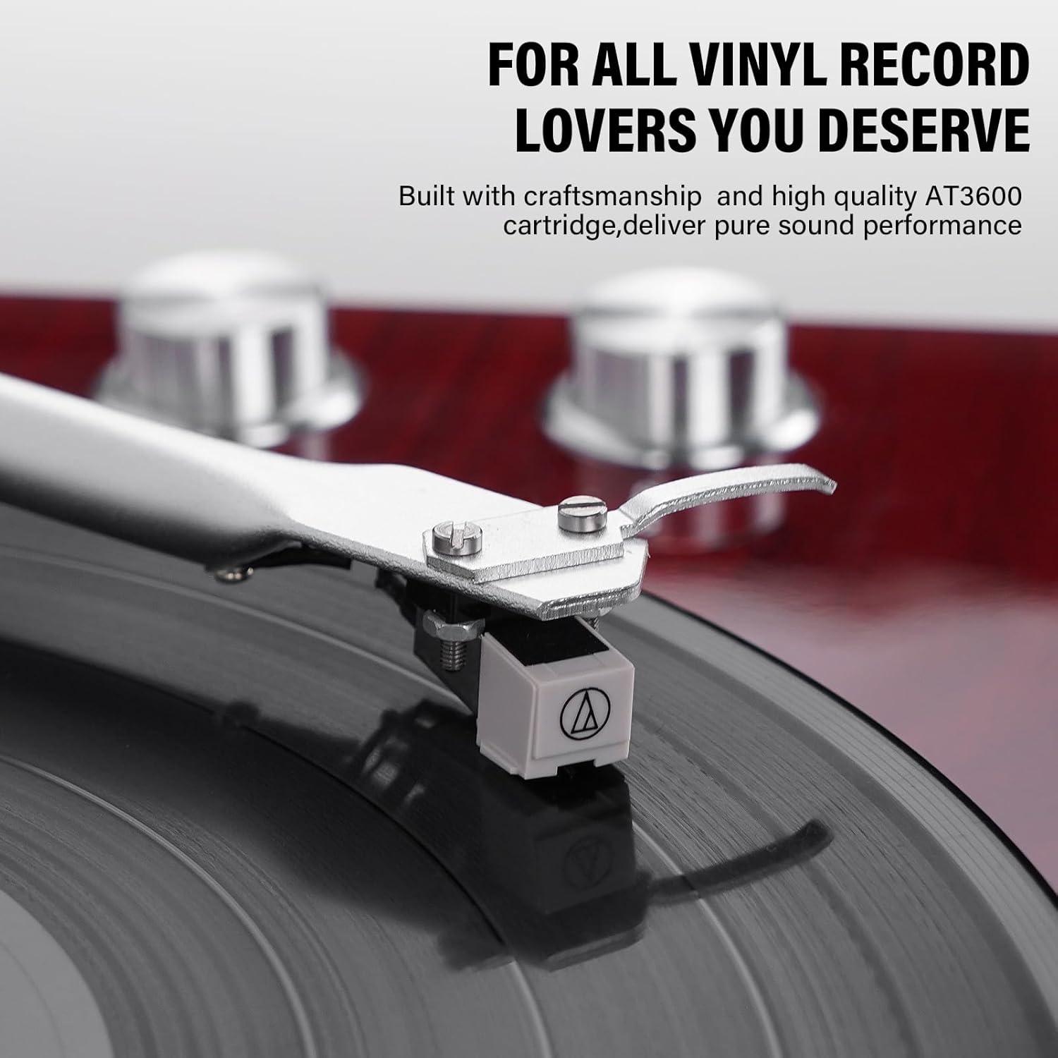 Vinyl Record Player Belt-Drive Turntable for Vinyl Records with Bluetooth Connectivity, USB Digital Output, Magnetic Cartridge & Adjustable Counterweight, AT-3600L, 33 or 45 RPM, M485-Red