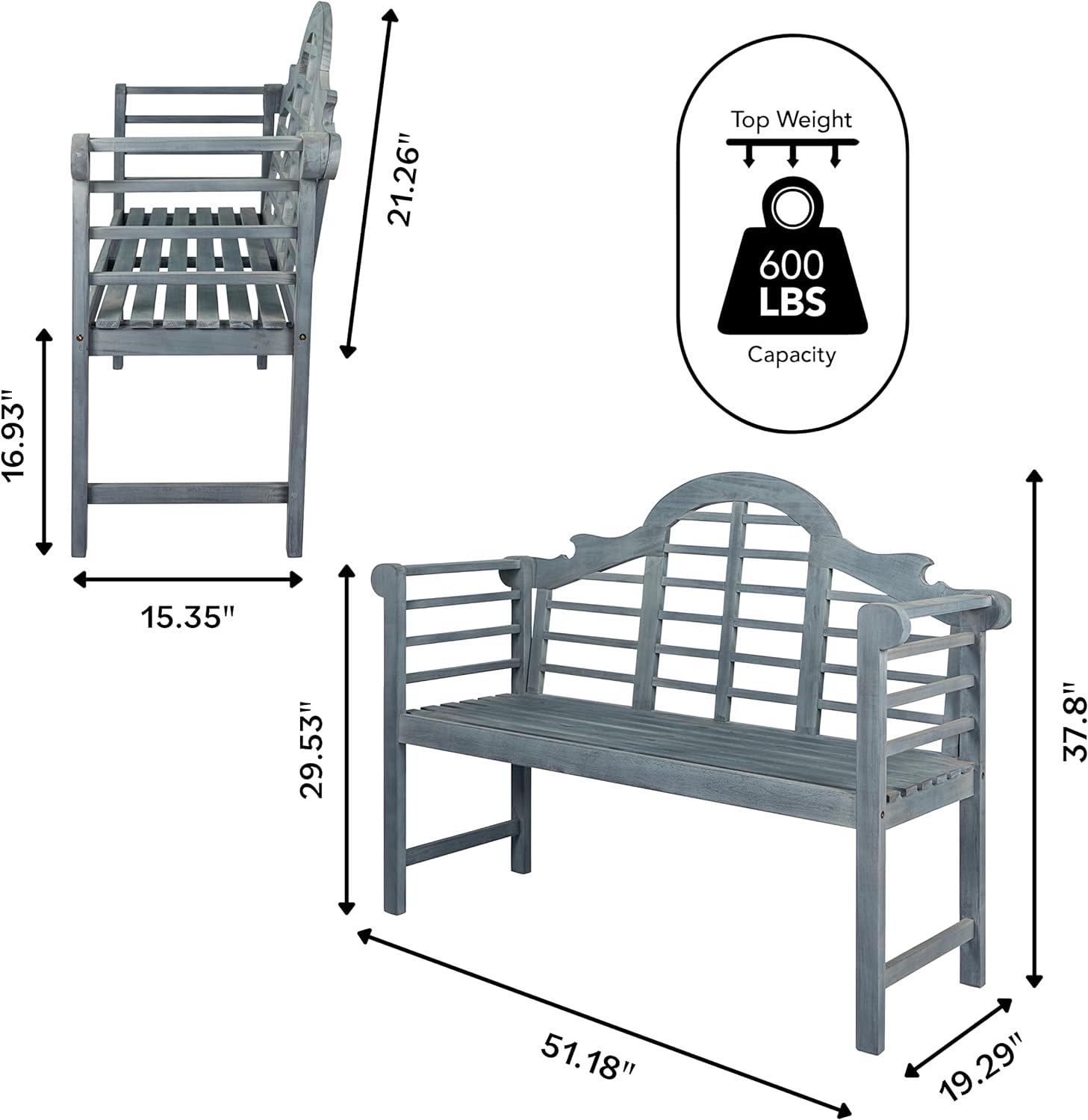 Elegant Arched Gray Acacia Wood 58" Outdoor Garden Bench