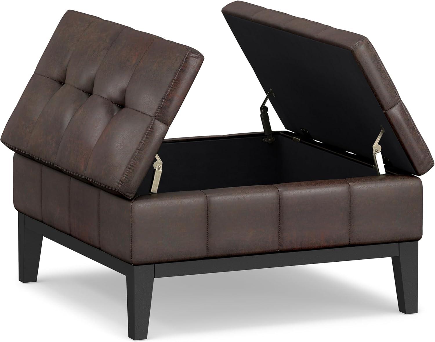 Simpli Home Dover 36"W Upholstered Square Coffee Table Storage Ottoman with Split Tufted Lift Top & Reviews | Wayfair