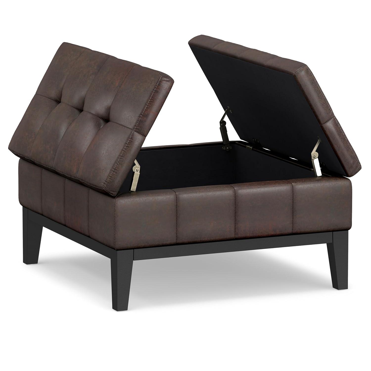 Simpli Home Dover 36"W Upholstered Square Coffee Table Storage Ottoman with Split Tufted Lift Top & Reviews | Wayfair