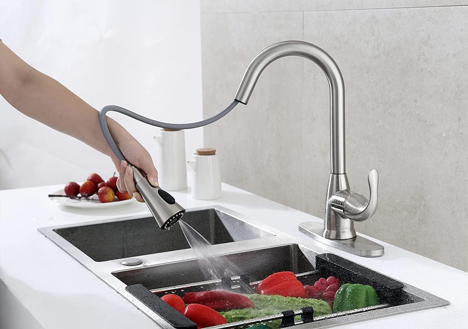 Brushed Nickel Single Handle Kitchen Faucet with Pull Down Sprayer