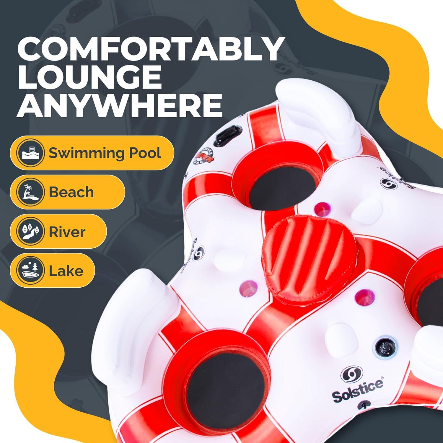 Red and White Heavy Duty Inflatable Floating Island with Cooler