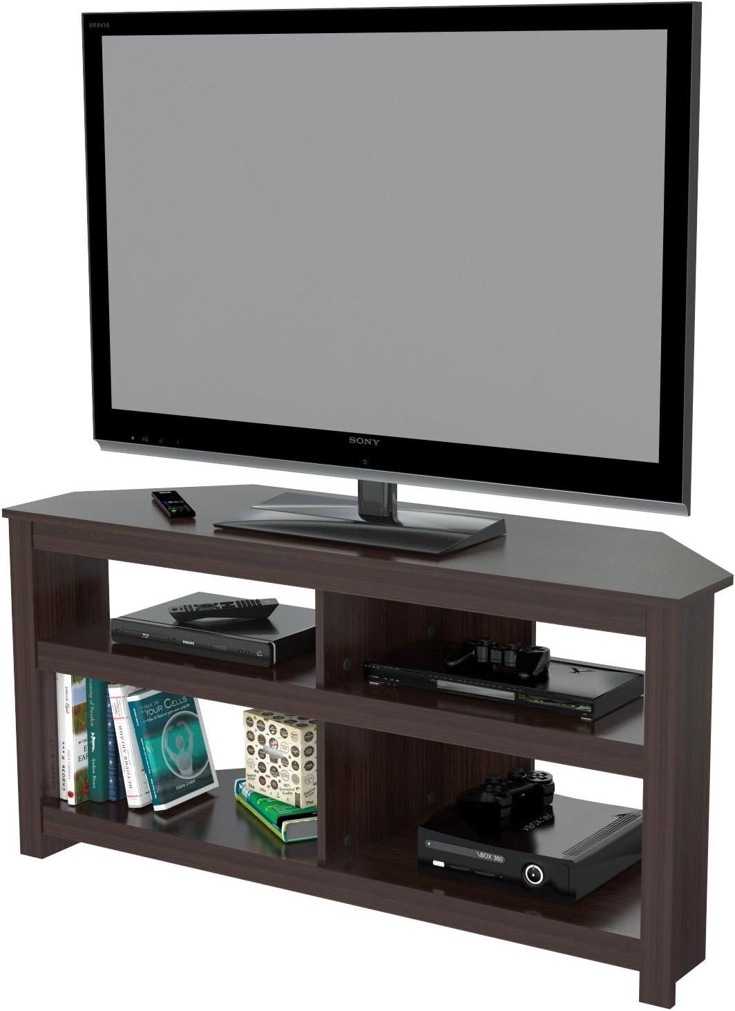 Espresso Melamine Corner TV Stand with Cabinet for 60" TVs