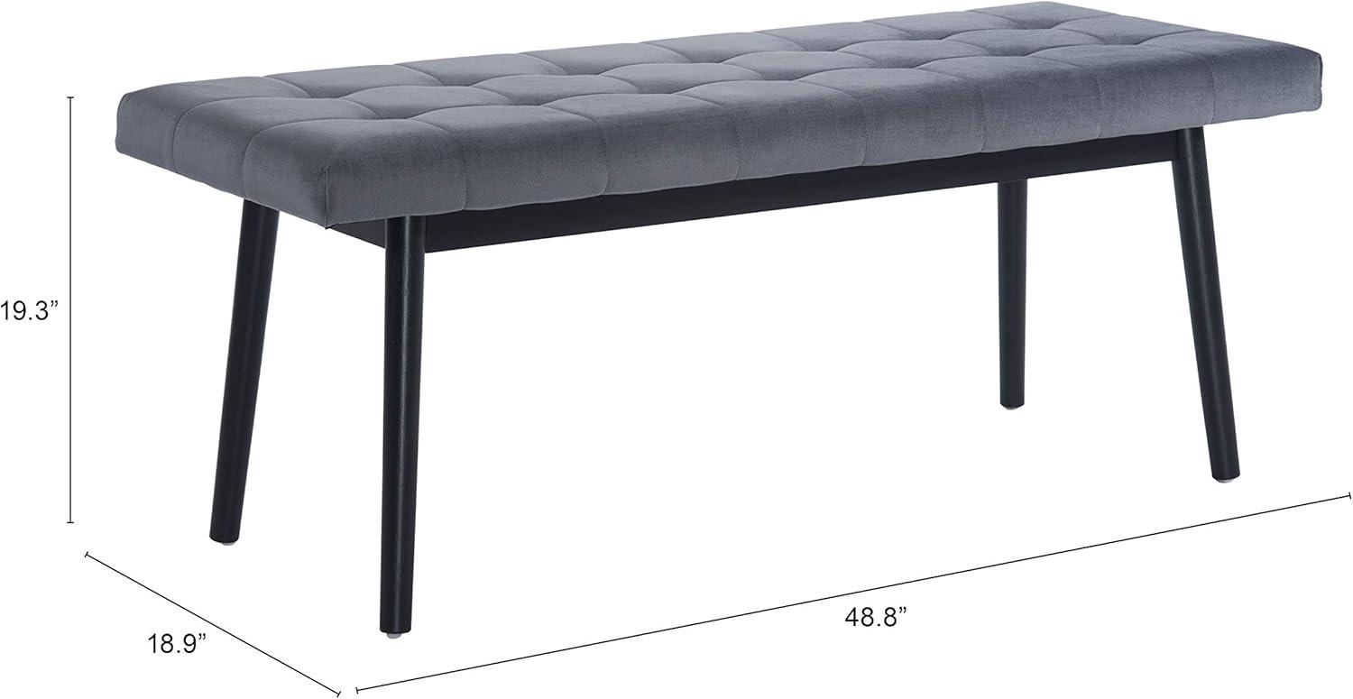 Tanner Bench Gray Black Velvet Mid Century Solid Wood Tufted Seating 42"