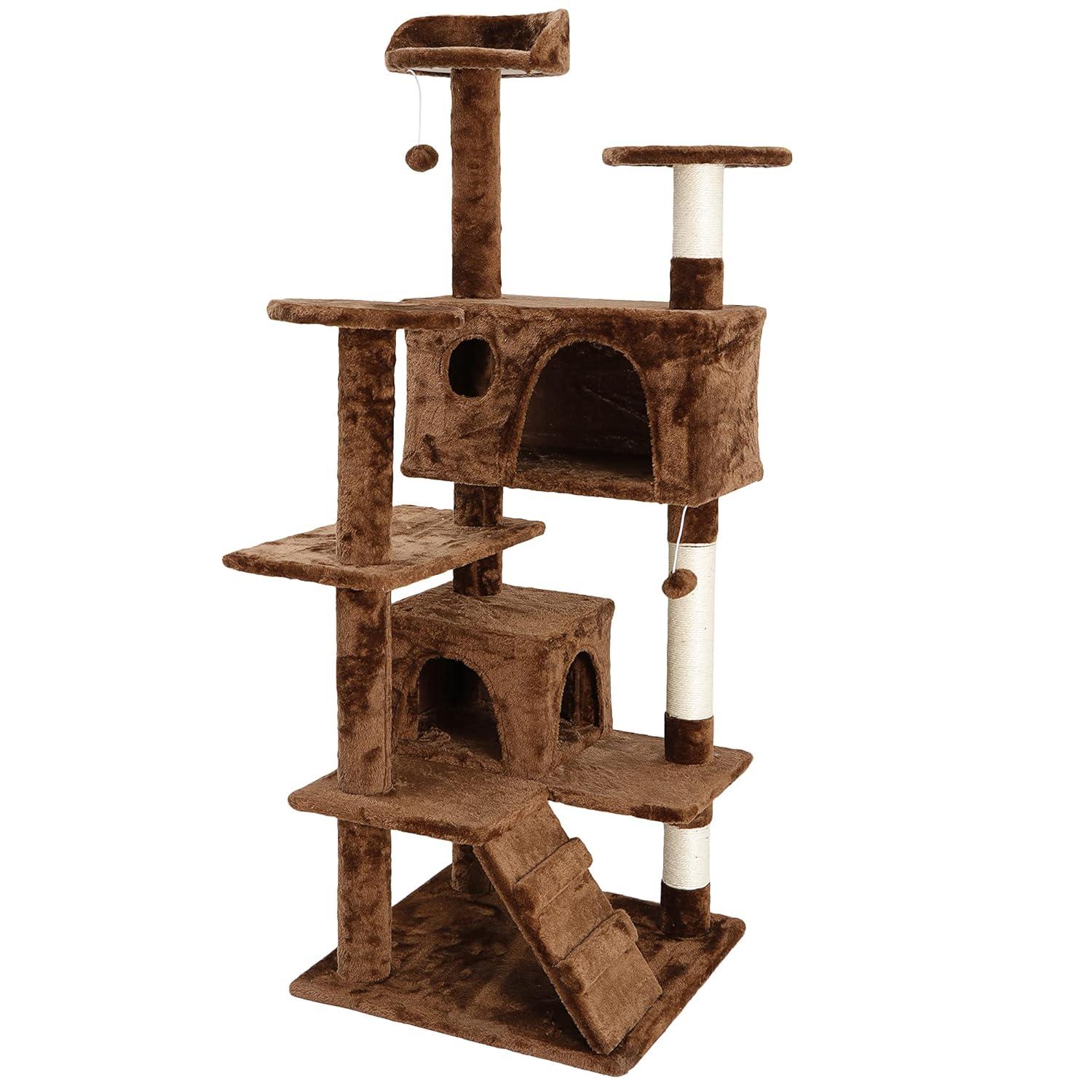 NintyFive 53 inches Heavy Duty Multi-Level Cat Tree Tower with Condo Furniture & Scratching Posts for Kittens Play Rest (Brown)