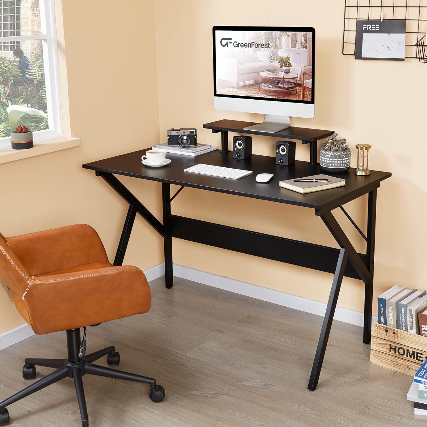 Greenforest Home Office Desk with Monitor Shelf, Computer/Gaming Desk, Black, 47in