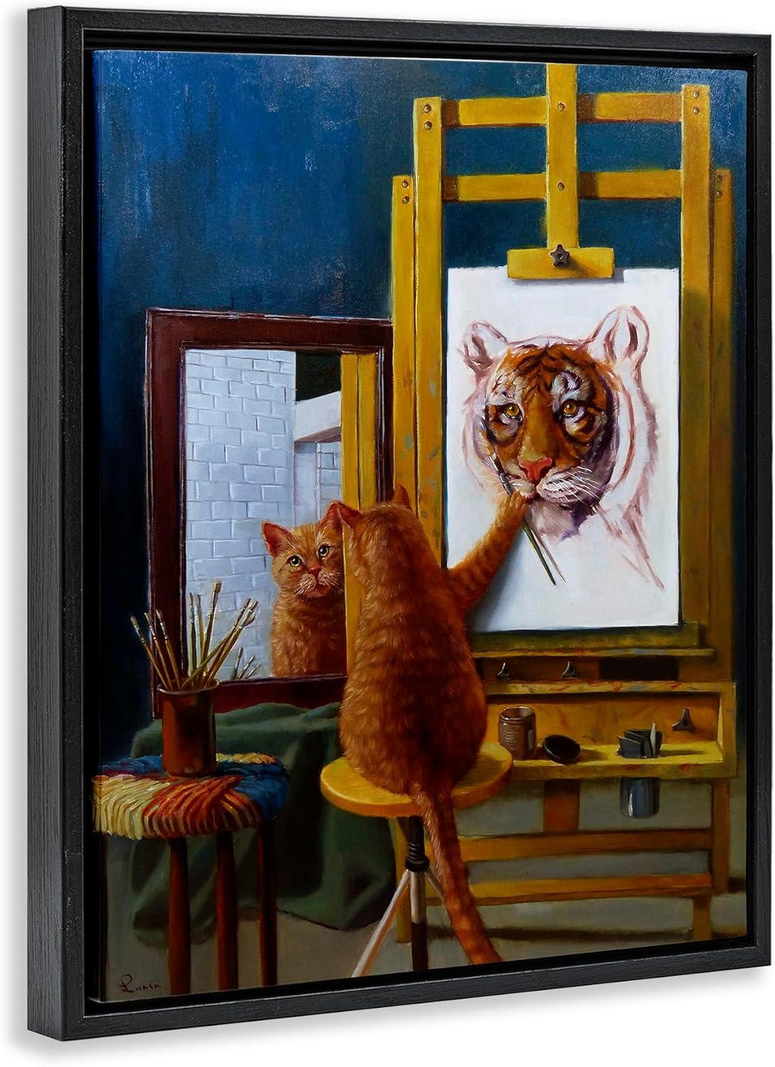 Stupell Industries Cat Confidence Self Portrait as a Tiger Funny Painting