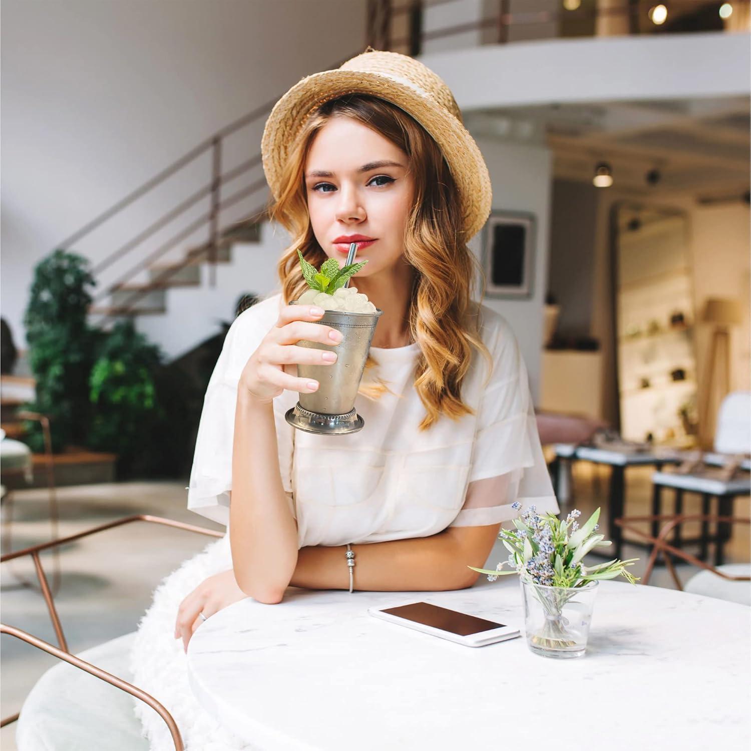 Mint Julep Cups Set of 4 with Straws - Polished Inside - 12oz Commercial Grade - Stainless Steel Mint Julep Cup - Horse Racing Derby Cups - Mint Julep Glasses are Great as Derby Party - Mint Julep Kit