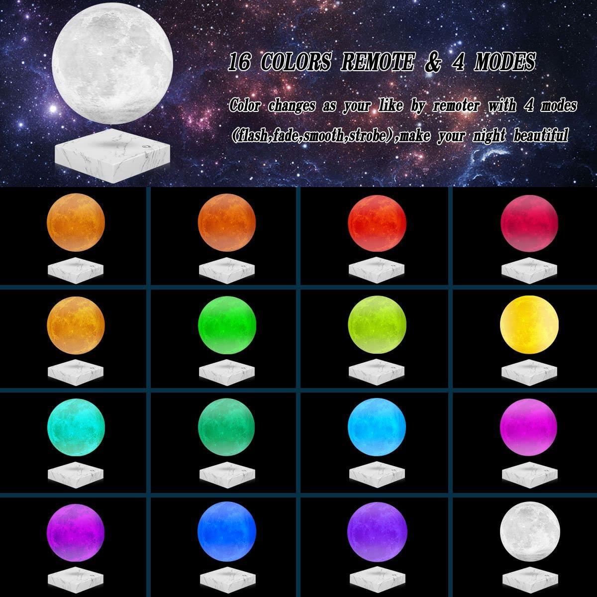 VGAzer Moon Lamp 3D Printing Magnetic Levitating Moon Light Lamps for Home、Office Decor, Creative Gift-6 Inch,Has 16 Colors 20 Modes