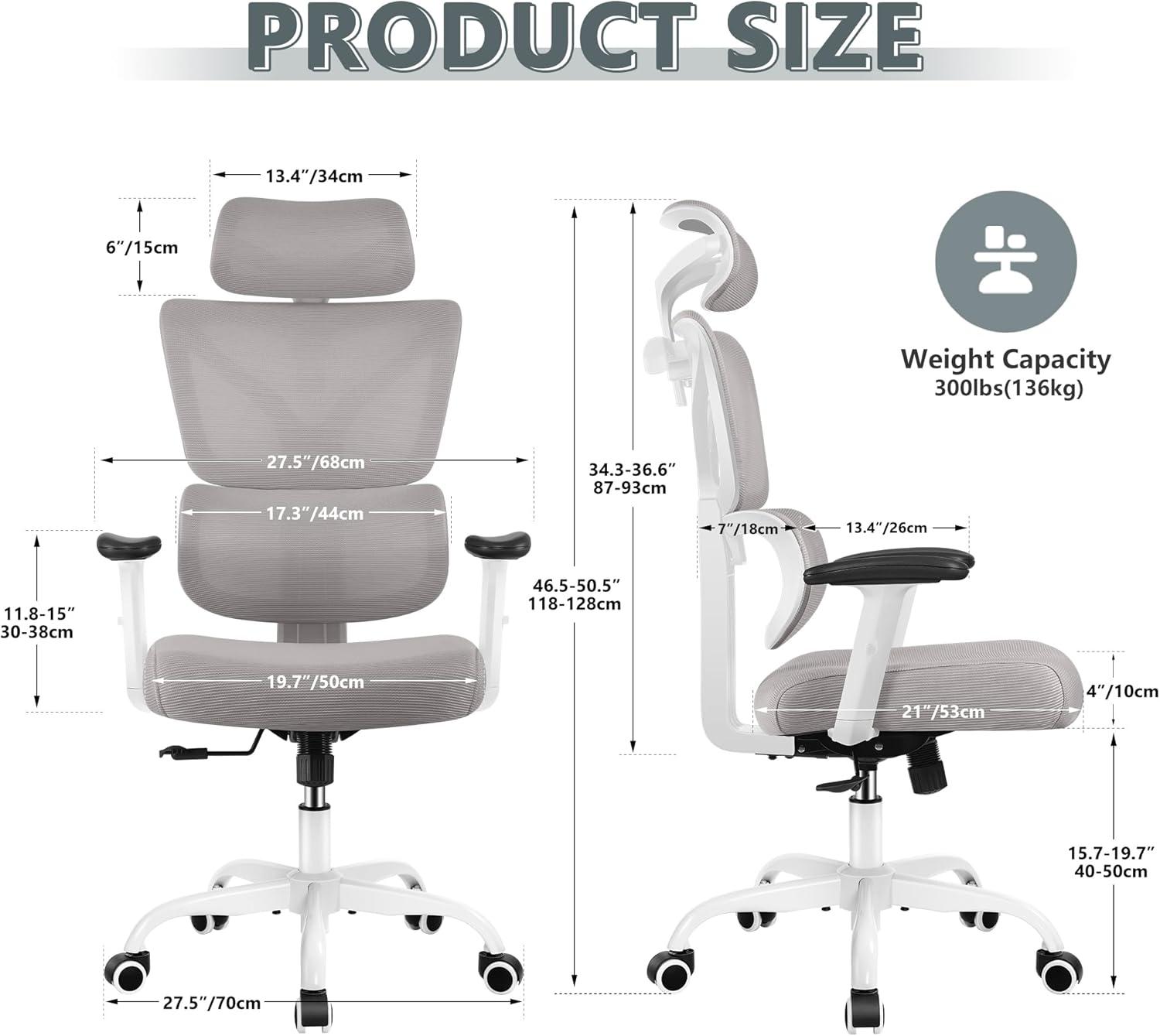 Gray Ergonomic High Back Mesh Office Chair with Adjustable Armrests