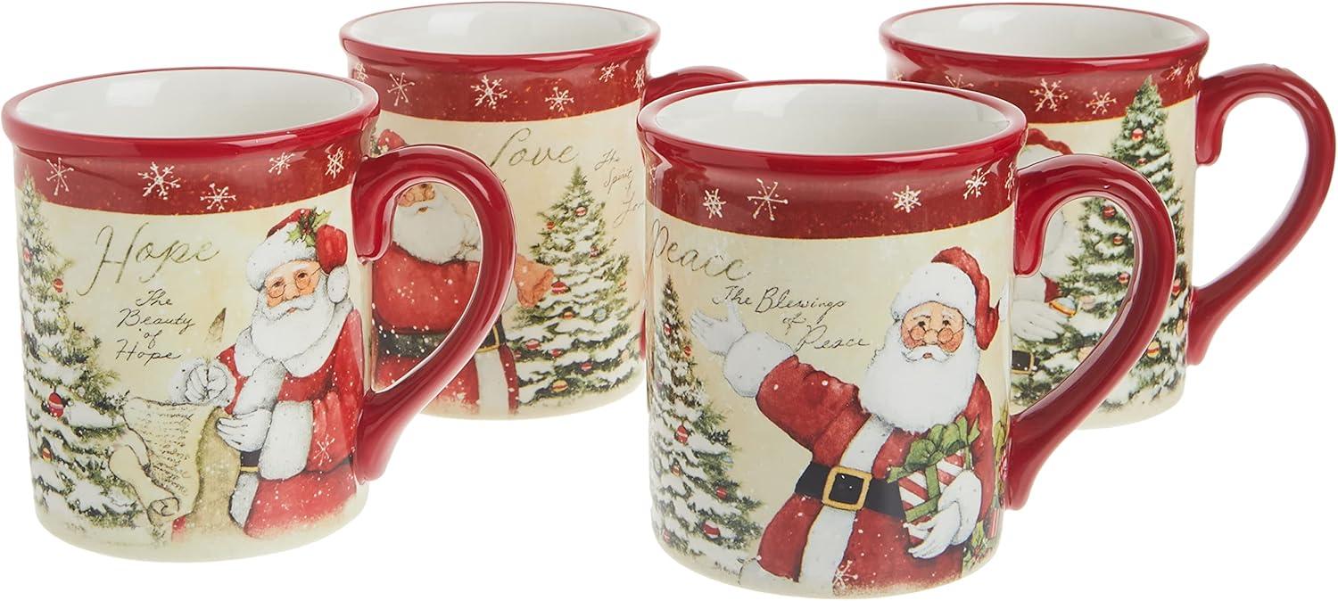 18oz Red and Multicolor Ceramic Christmas Mugs, Set of 4