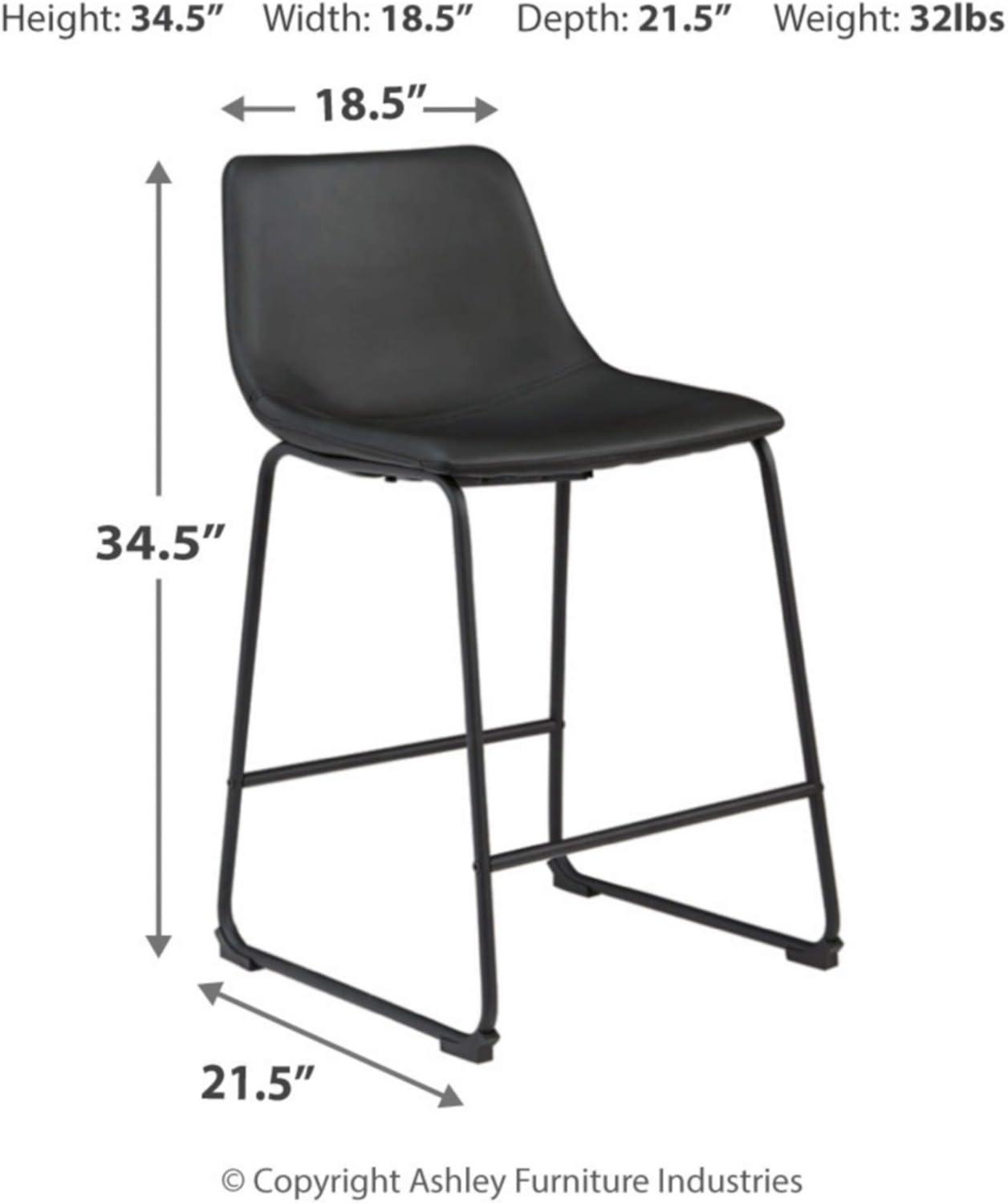 Transitional Black Leather Counter Stool with Metal Base