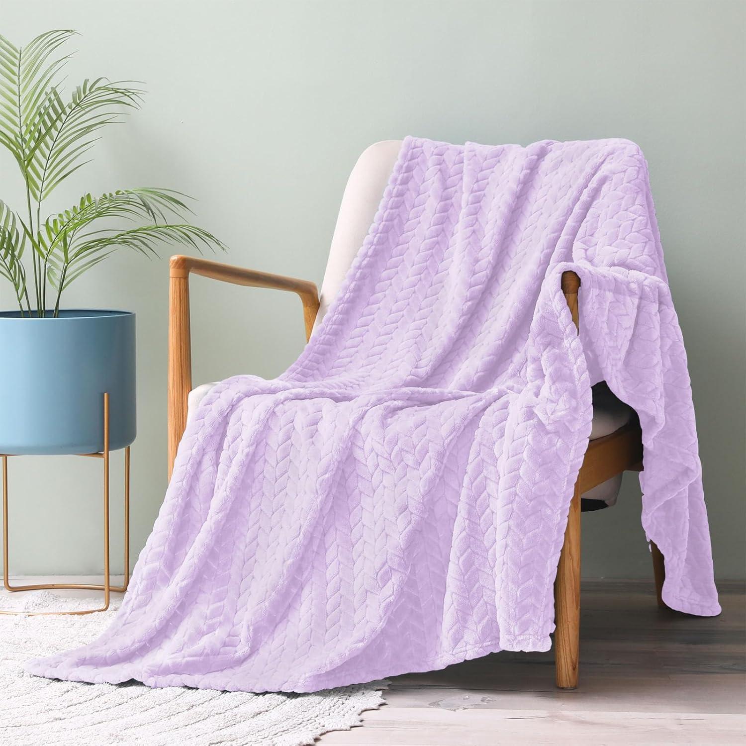 PAVILIA Soft Waffle Blanket Throw for Sofa Bed, Lightweight Plush Warm Blanket for Couch , Lavender Purple/Throw - 50x60