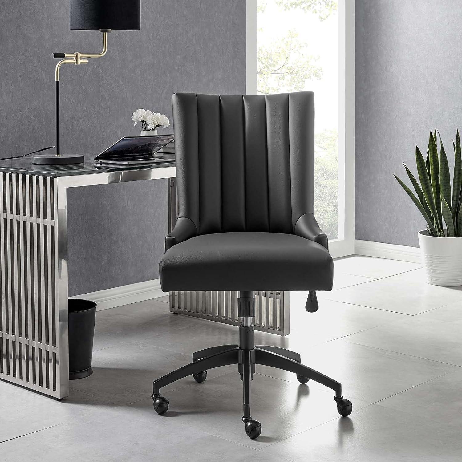Modway Empower Channel Tufted Vegan Leather Office Chair Black: Metal Frame, Adjustable Height, Modern Style