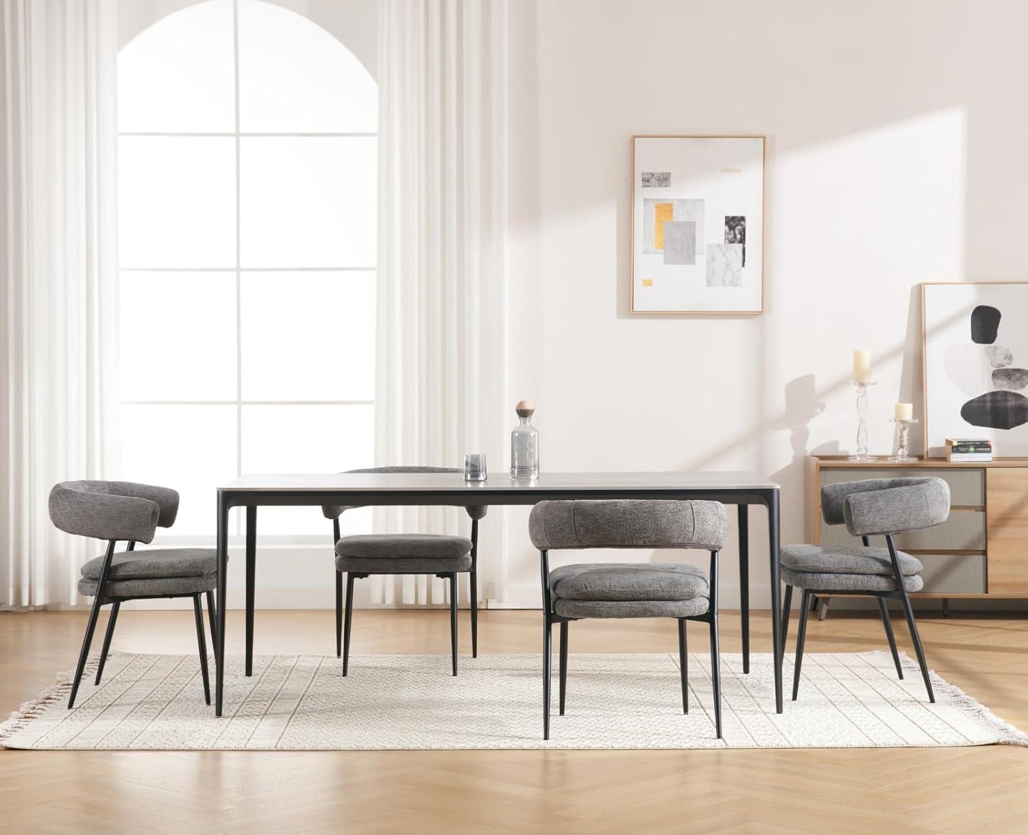 XINMICS White Dining Chairs Boucle Dining Room Chair Set of 2