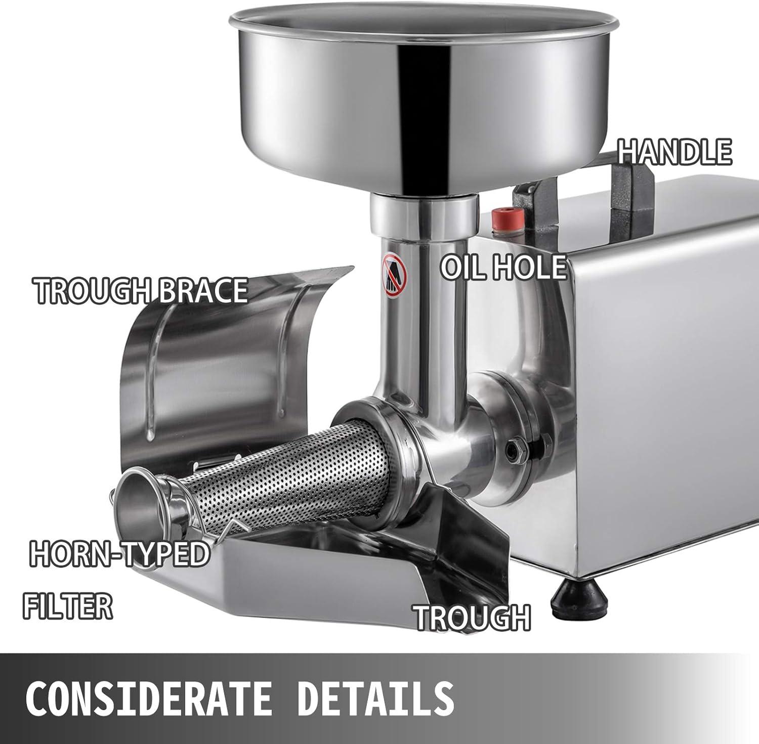 Stellweilan Tessberg 110V Electric Tomato Strainer 370W Commercial Grade Tomato Milling Machine Stainless Steel Tomato Press and Strainer 90-160 Kg/H Pure Copper Motor Food Strainer and Sauce Maker