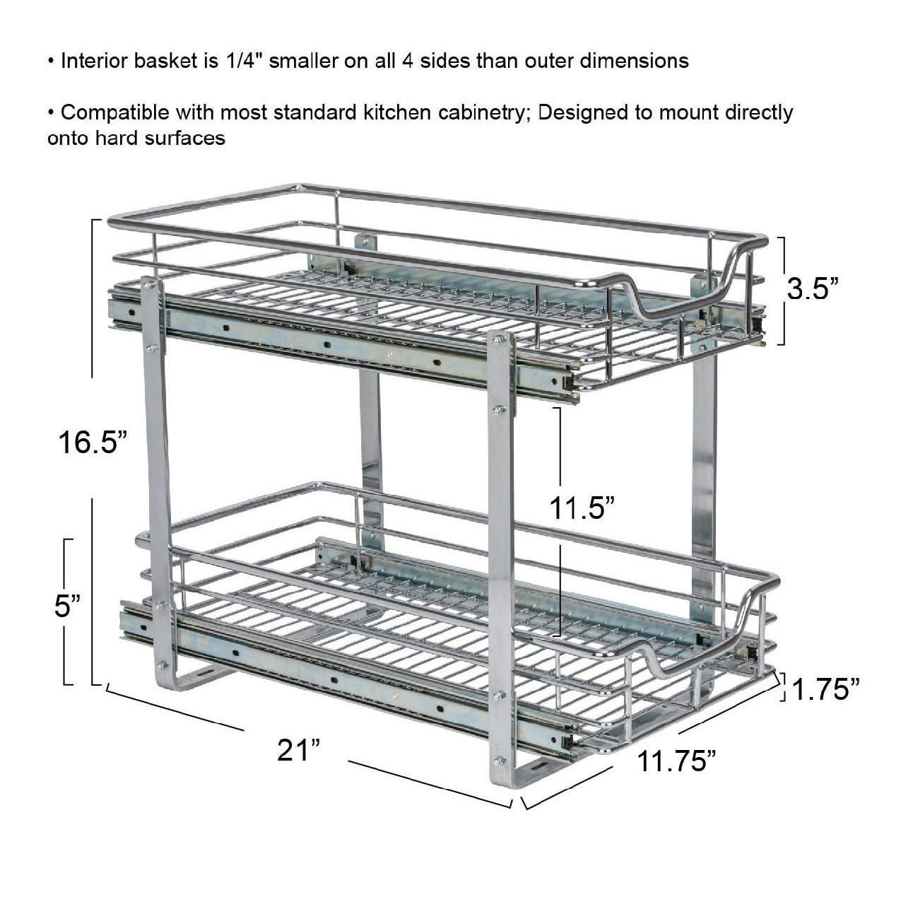 Household Essentials Glidez Multipurpose Chrome-Plated Steel Pull-Out/Slide-Out Storage Organizer for Under Cabinet Use - 2-Tier Design - Fits Standard Size Cabinet or Shelf, Chrome