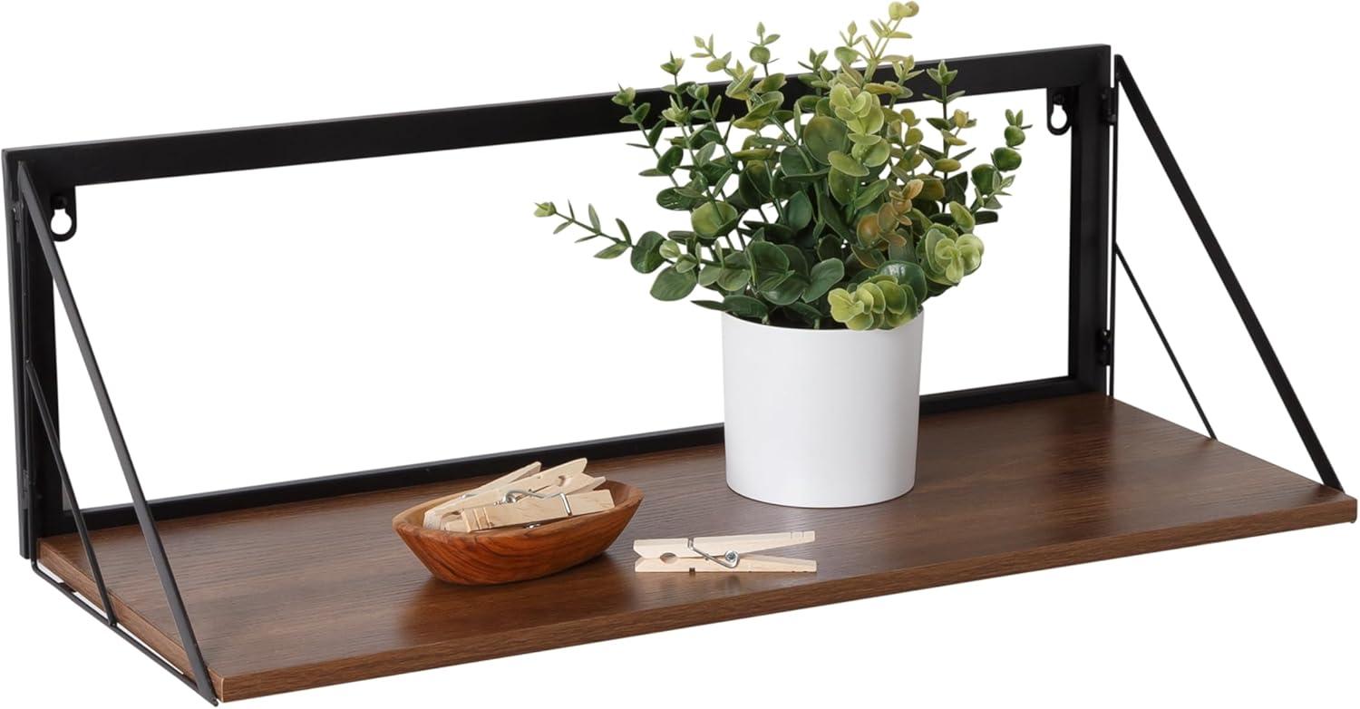 Modern Walnut & Steel 18.5" Floating Wall Shelf